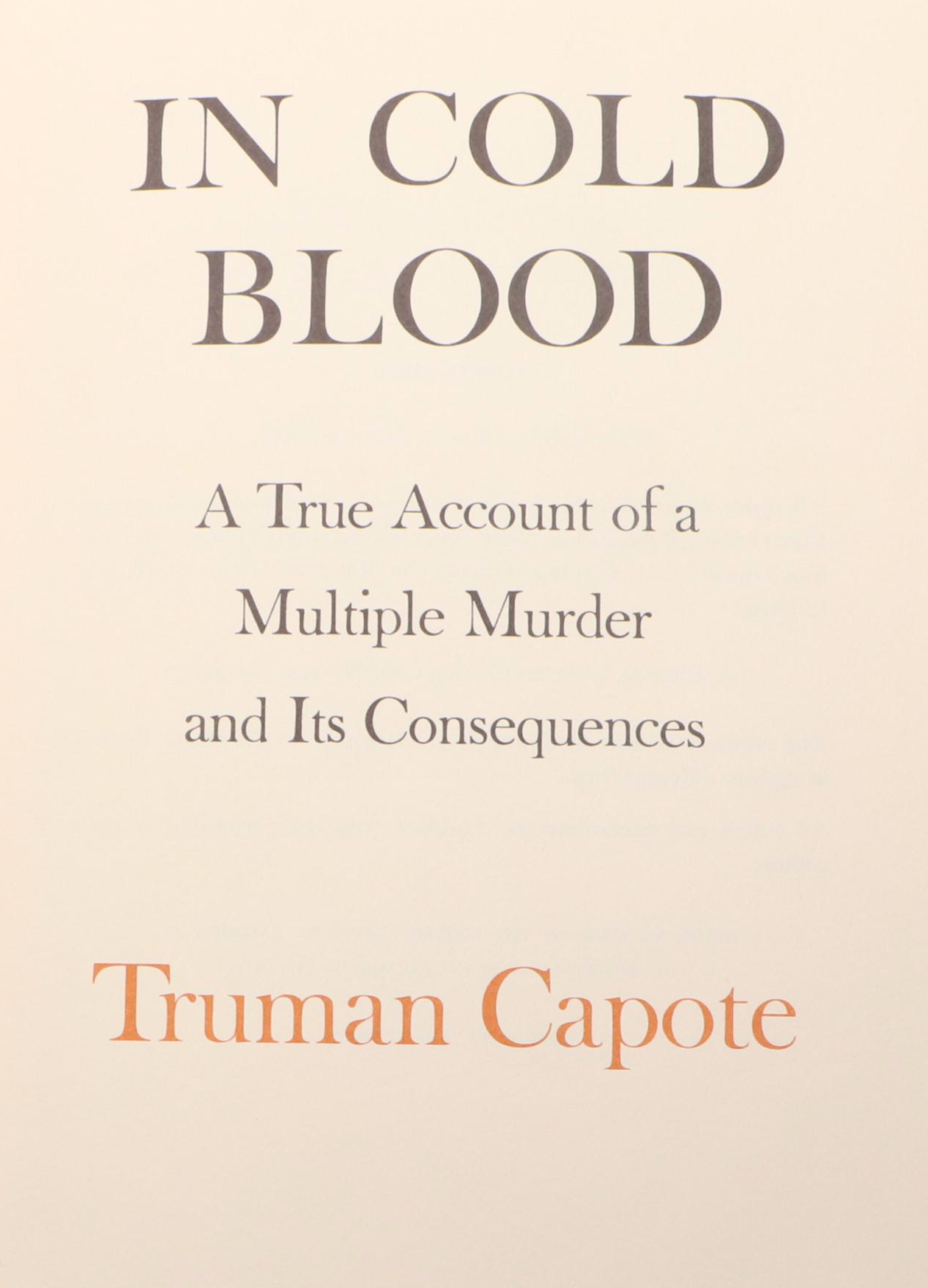 First Edition, First Printing "In Cold Blood" by Truman Capote, 1966