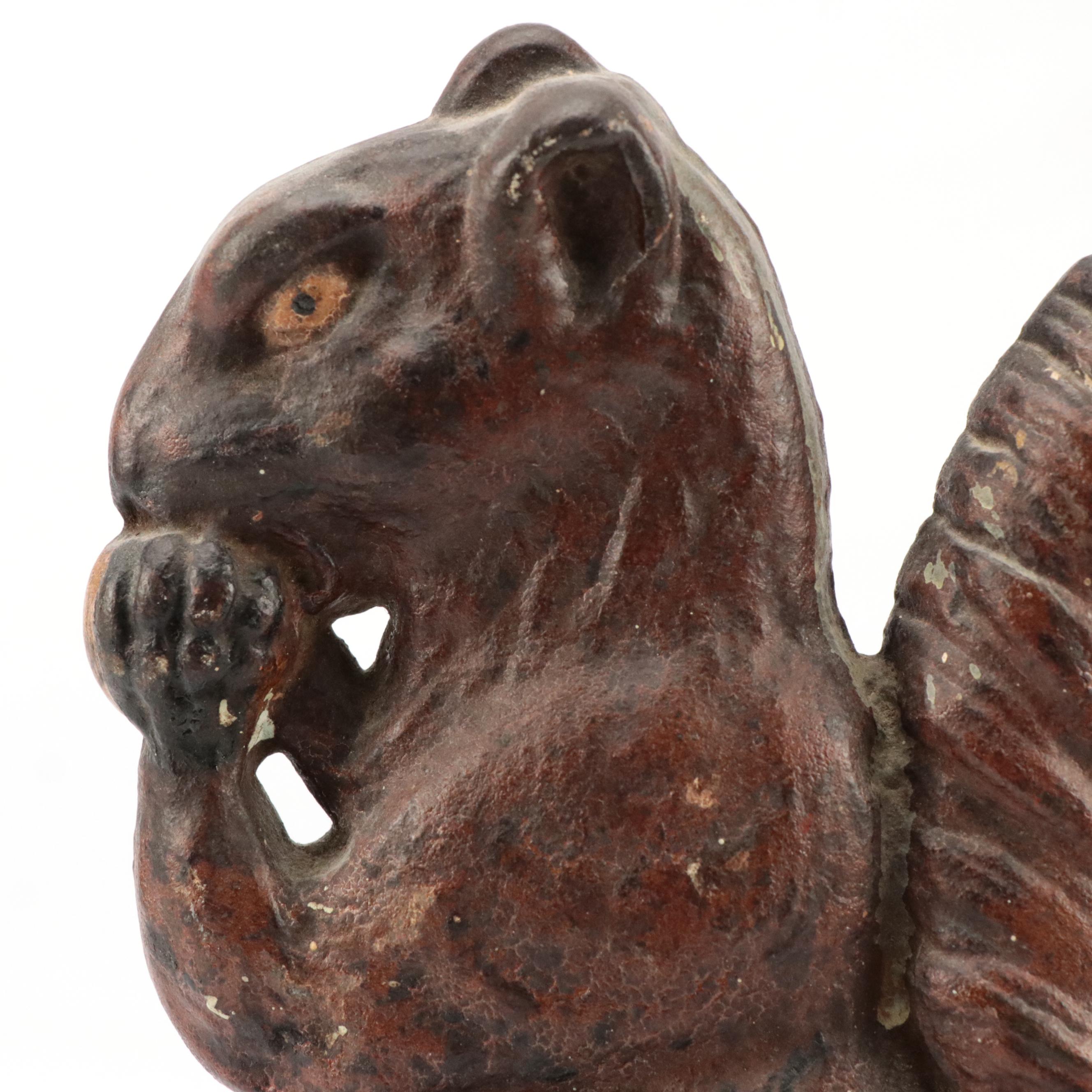 Nitney Cast Iron Squirrel Eating Nut Doorstop, Early to Mid-20th Century
