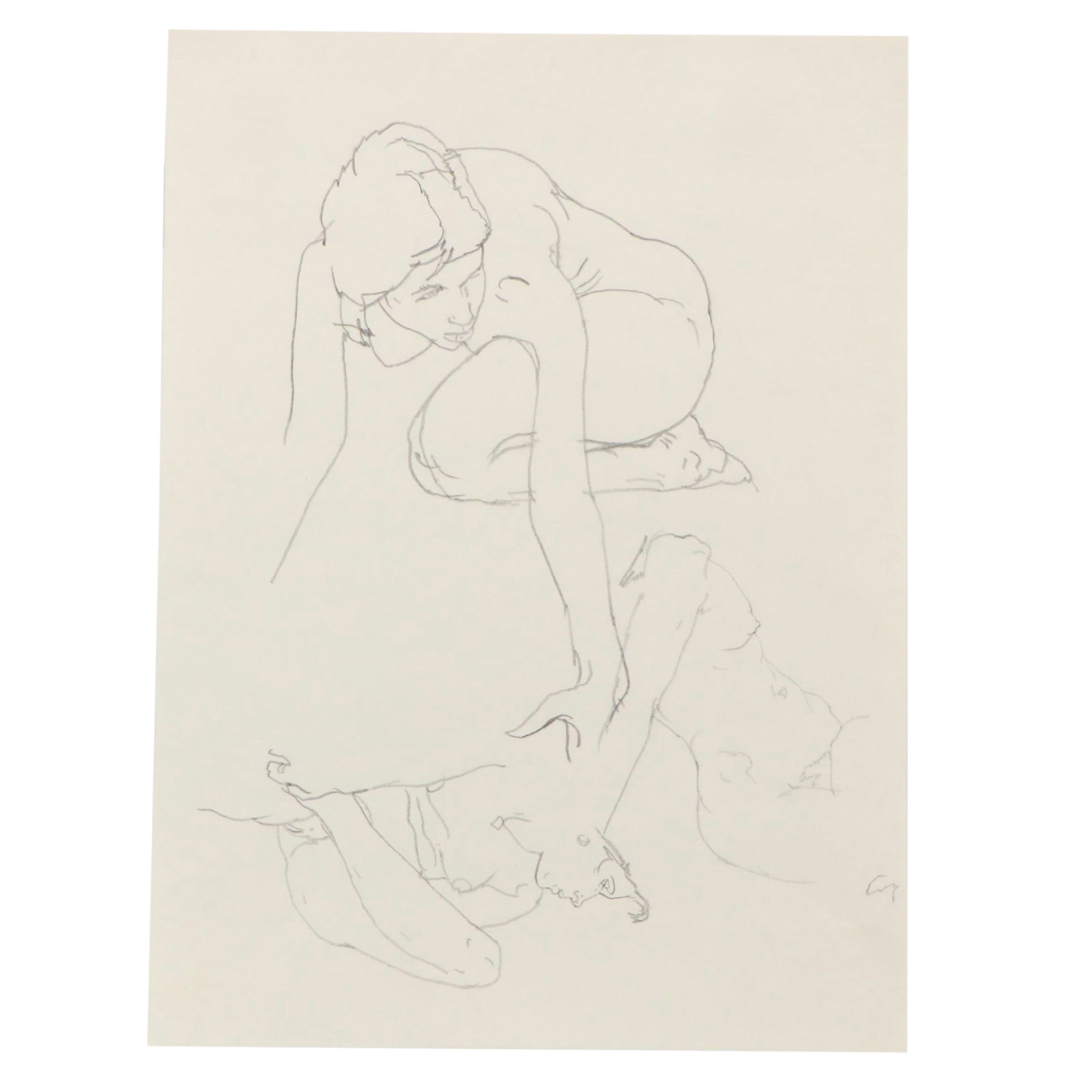 Paul Wagener Graphite Drawing of Figural Studies, Late 20th Century