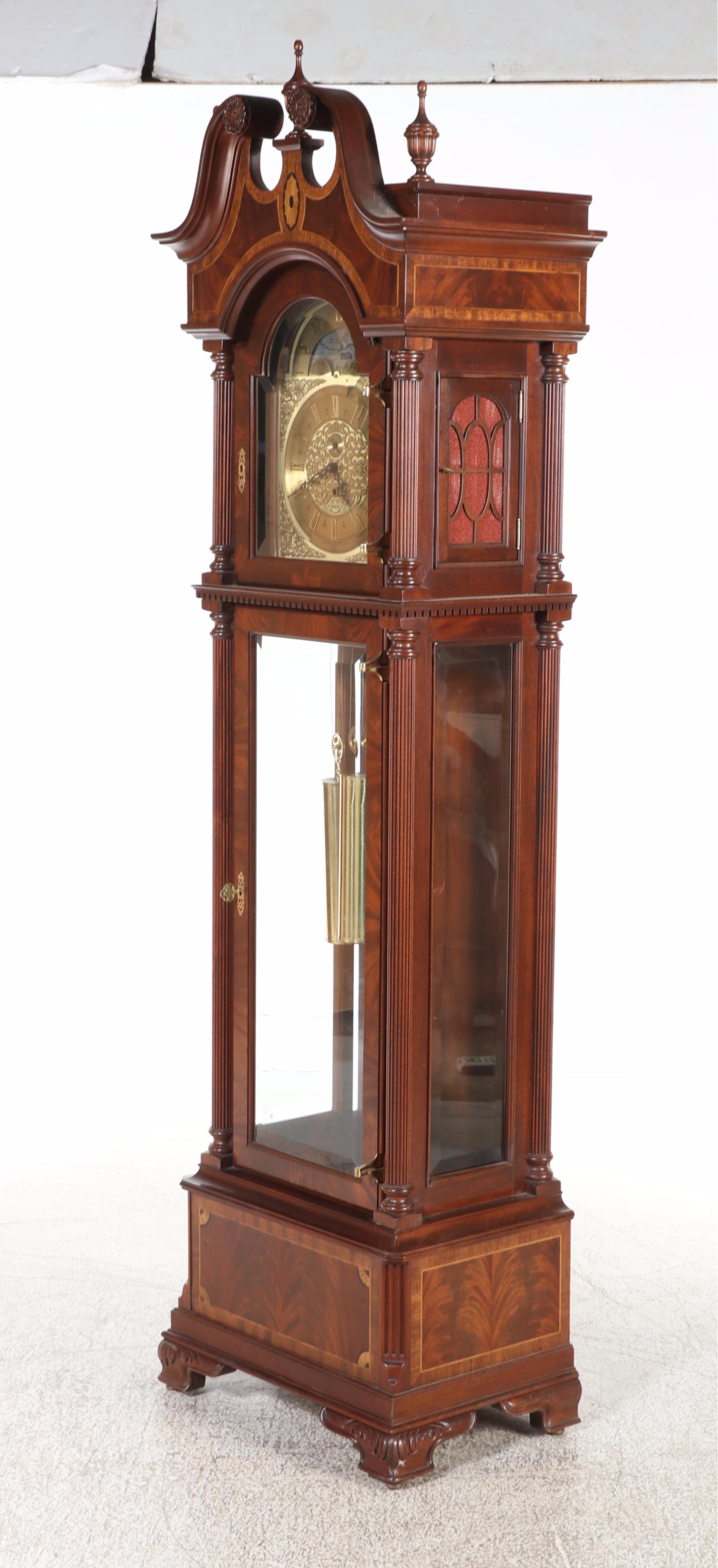 Sligh Georgian Style Inlaid Mahogany Grandfather Clock