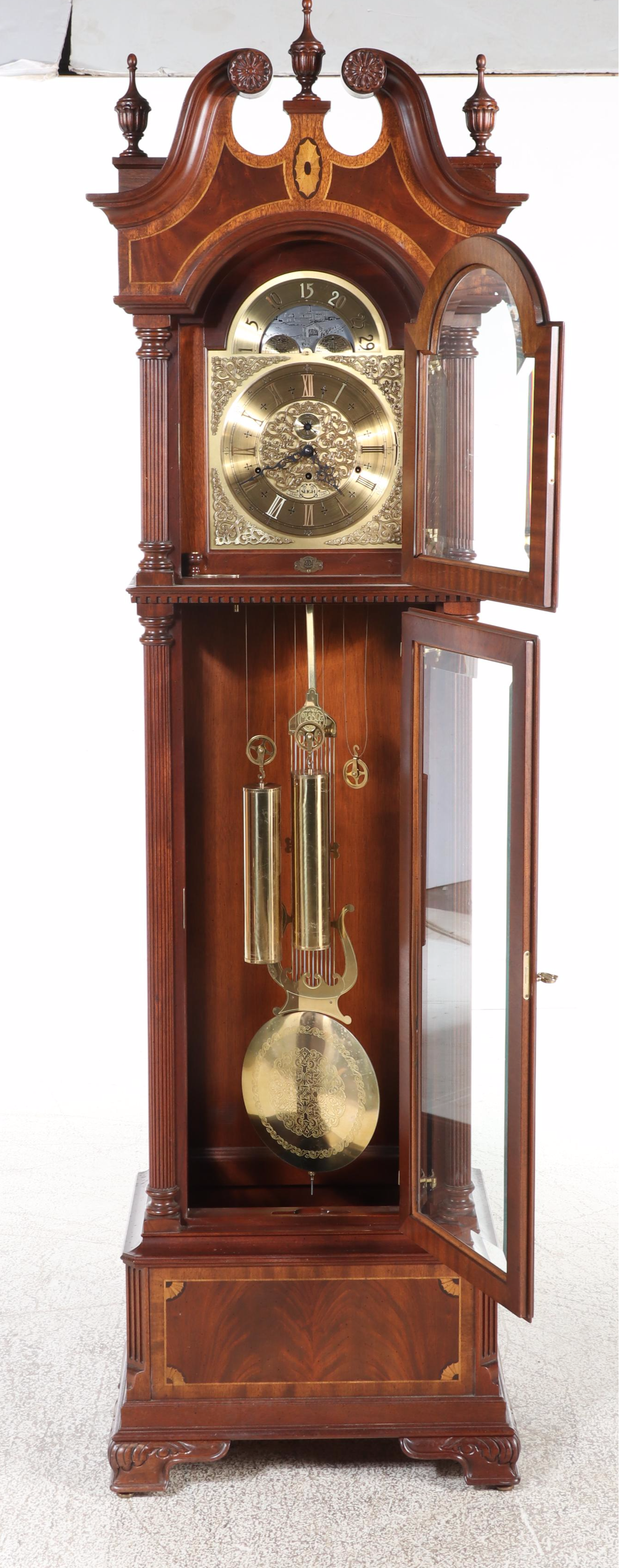 Sligh Georgian Style Inlaid Mahogany Grandfather Clock