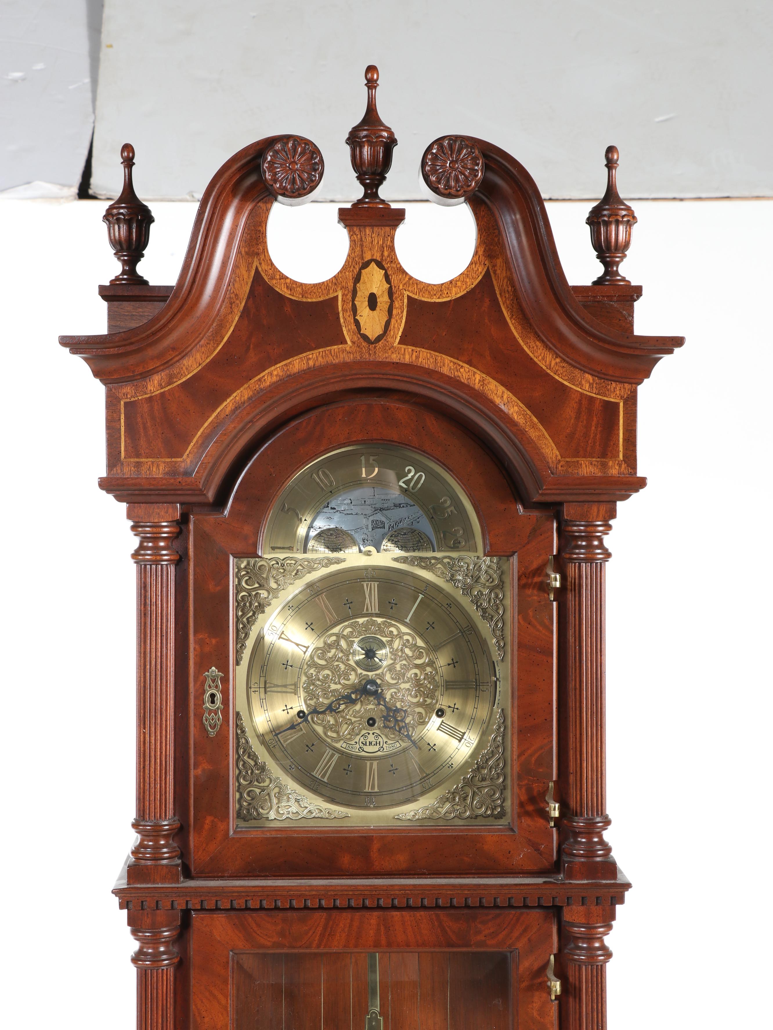 Sligh Georgian Style Inlaid Mahogany Grandfather Clock