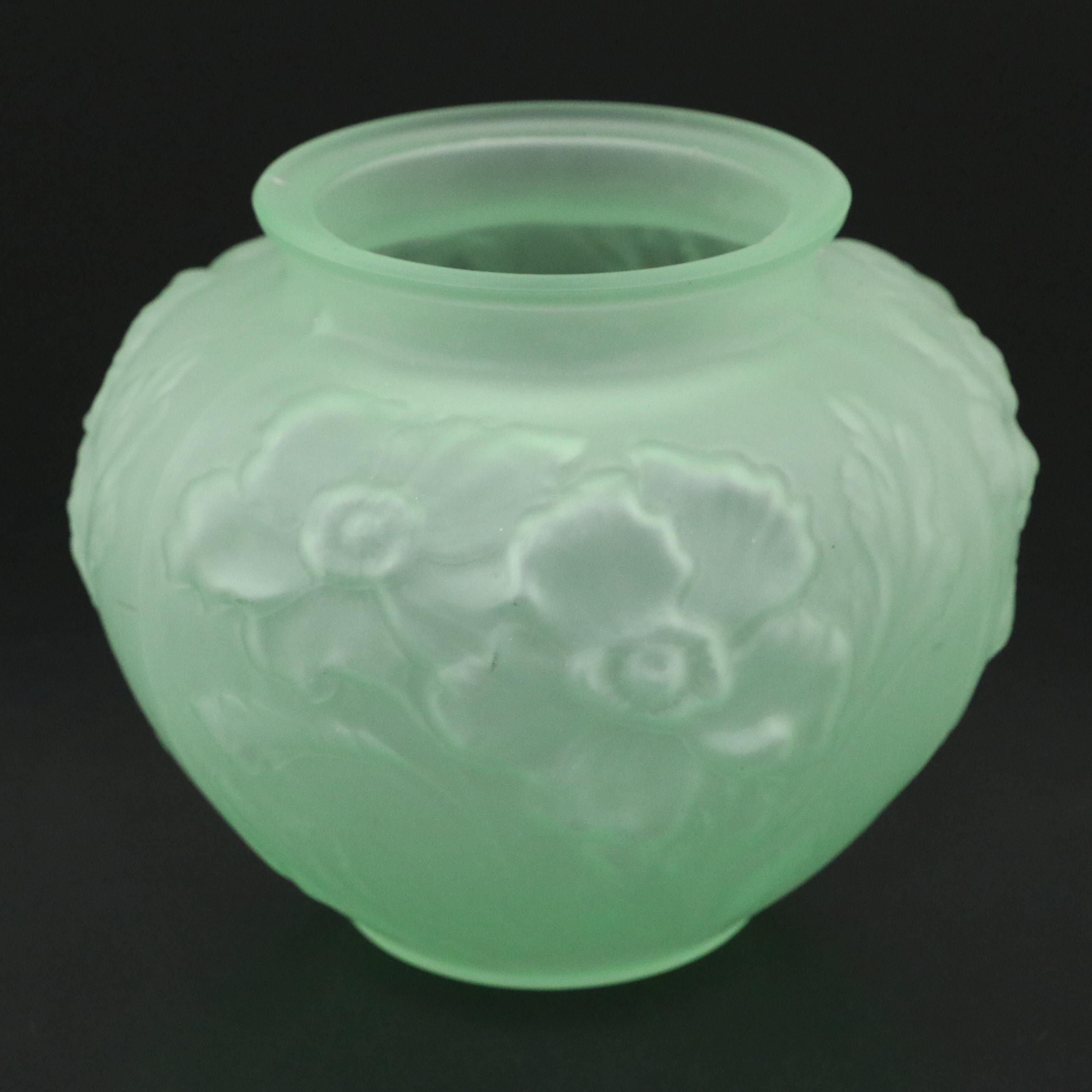 Tiffin-Franciscan "Poppy" Satin Vaseline Glass Vase, Early to Mid-20th C.