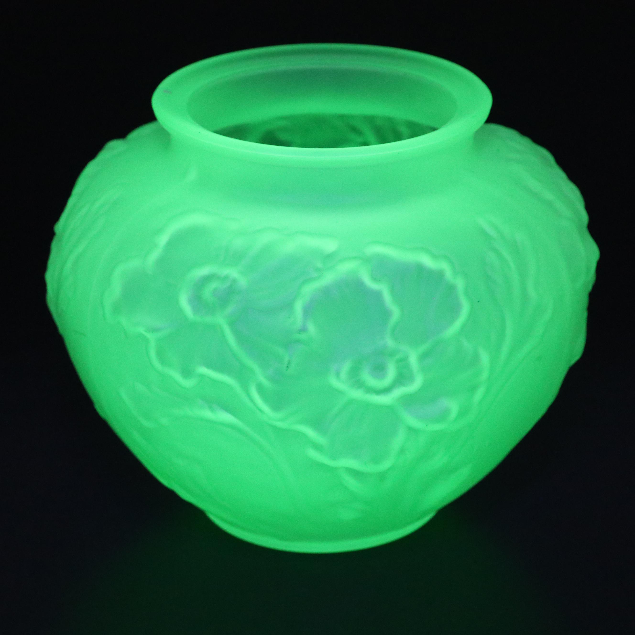 Tiffin-Franciscan "Poppy" Satin Vaseline Glass Vase, Early to Mid-20th C.