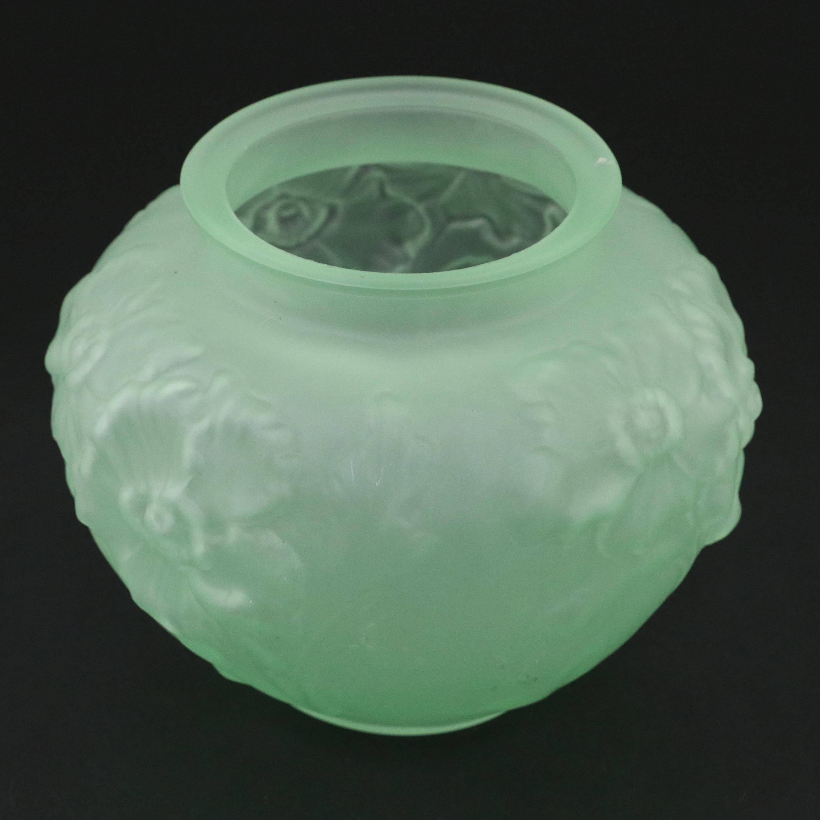 Tiffin-Franciscan "Poppy" Satin Vaseline Glass Vase, Early to Mid-20th C.