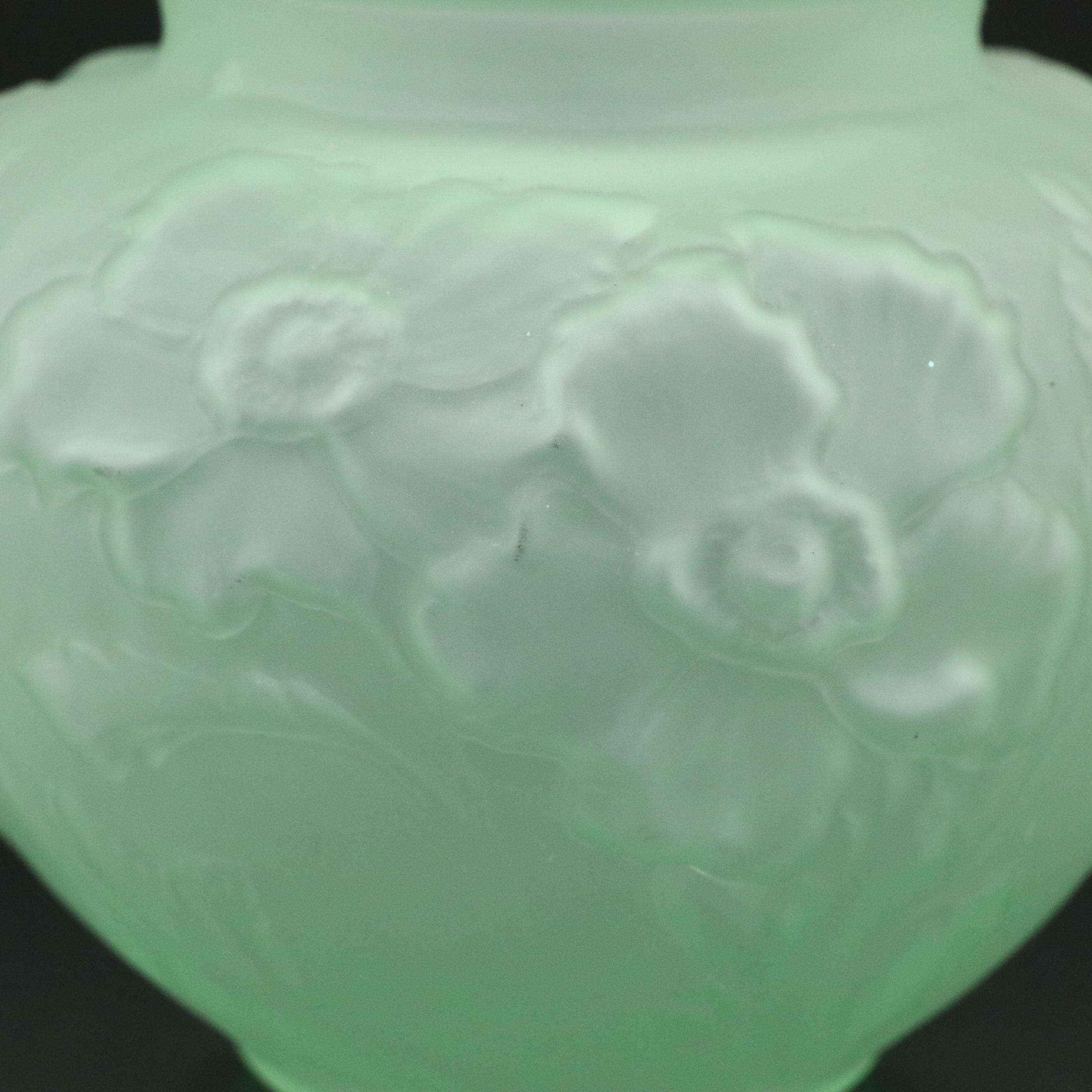 Tiffin-Franciscan "Poppy" Satin Vaseline Glass Vase, Early to Mid-20th C.