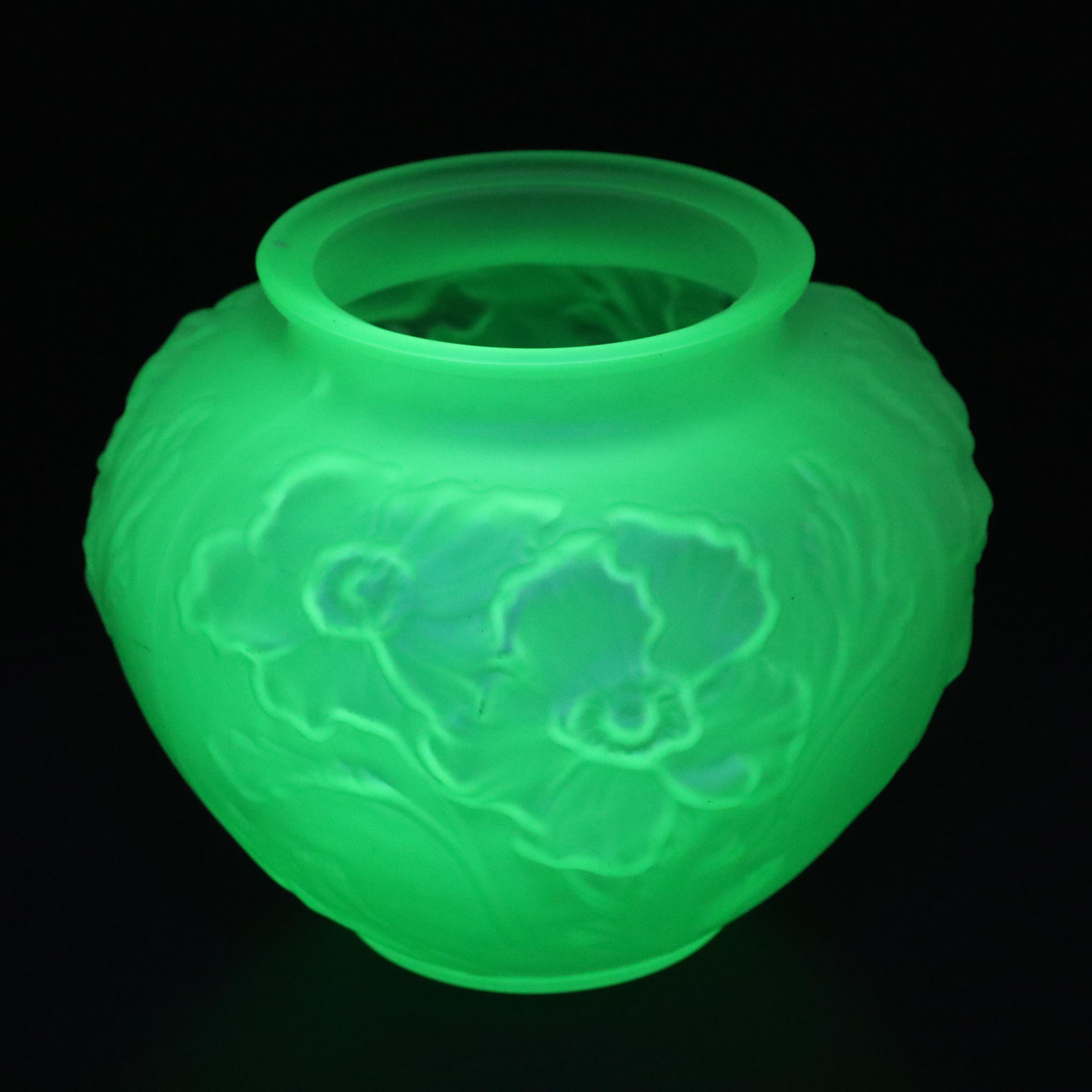 Tiffin-Franciscan "Poppy" Satin Vaseline Glass Vase, Early to Mid-20th C.