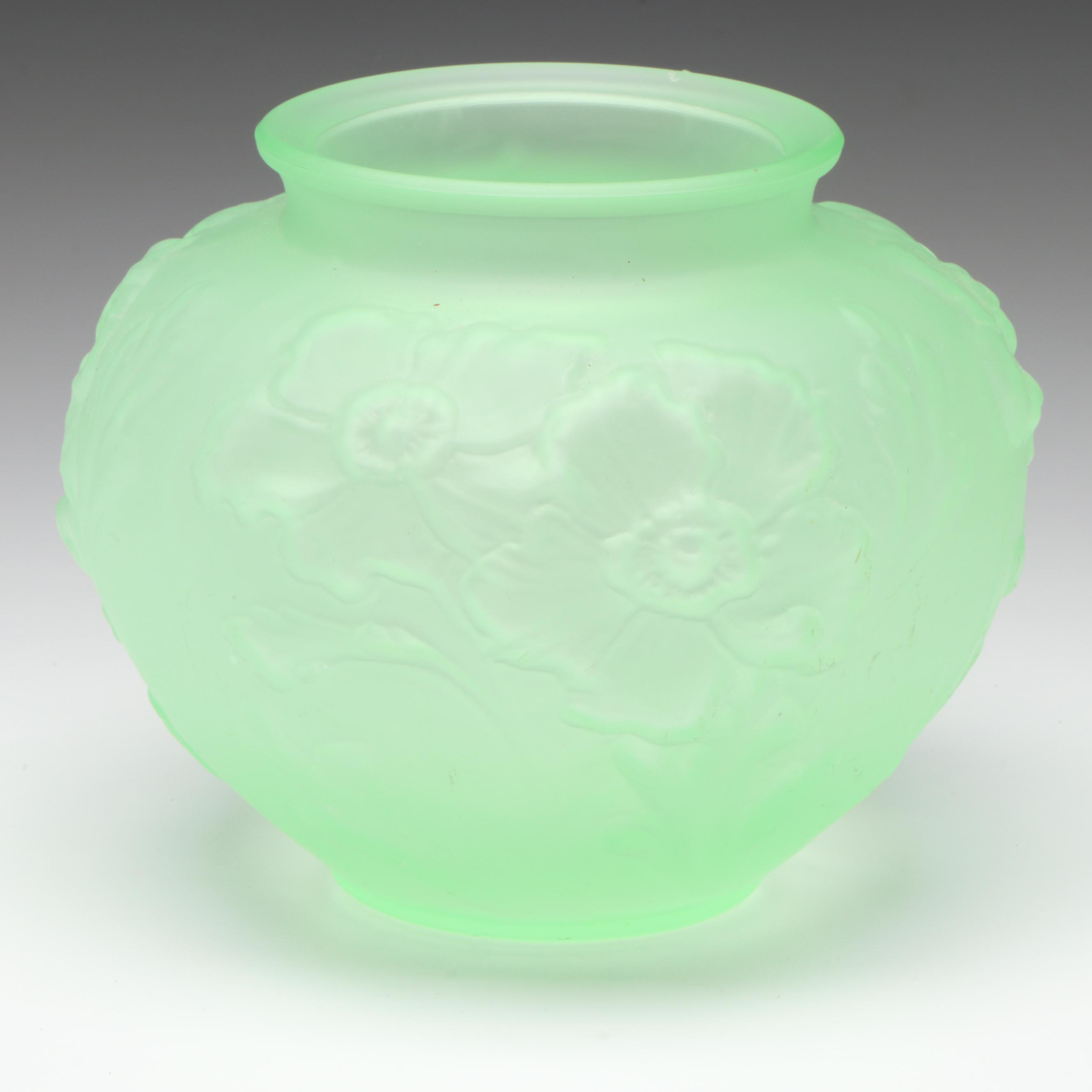 Tiffin-Franciscan "Poppy" Satin Vaseline Glass Vase, Early to Mid-20th C.