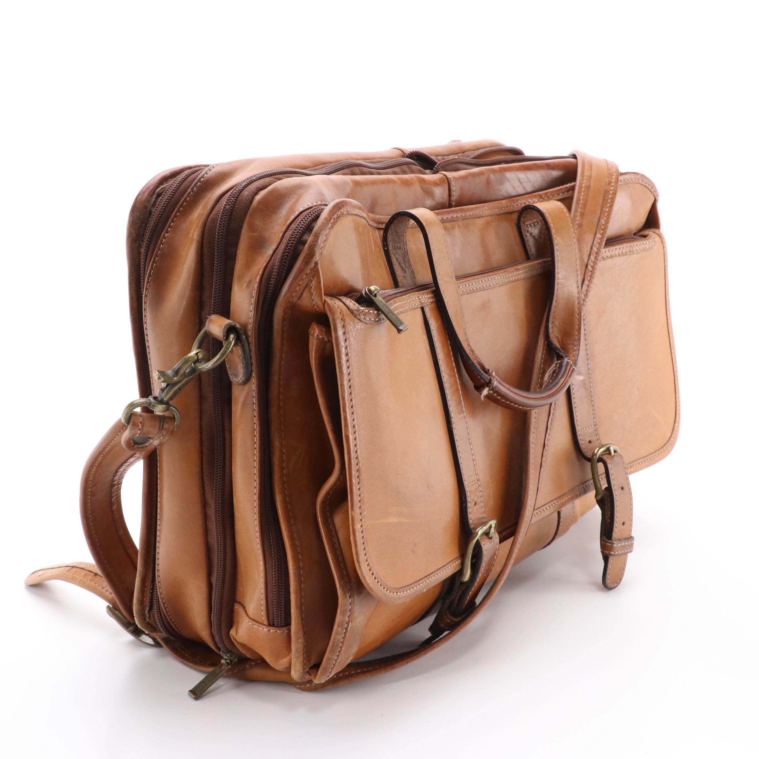 Korchmar Brown Leather Accordion-Style Briefcase Bag