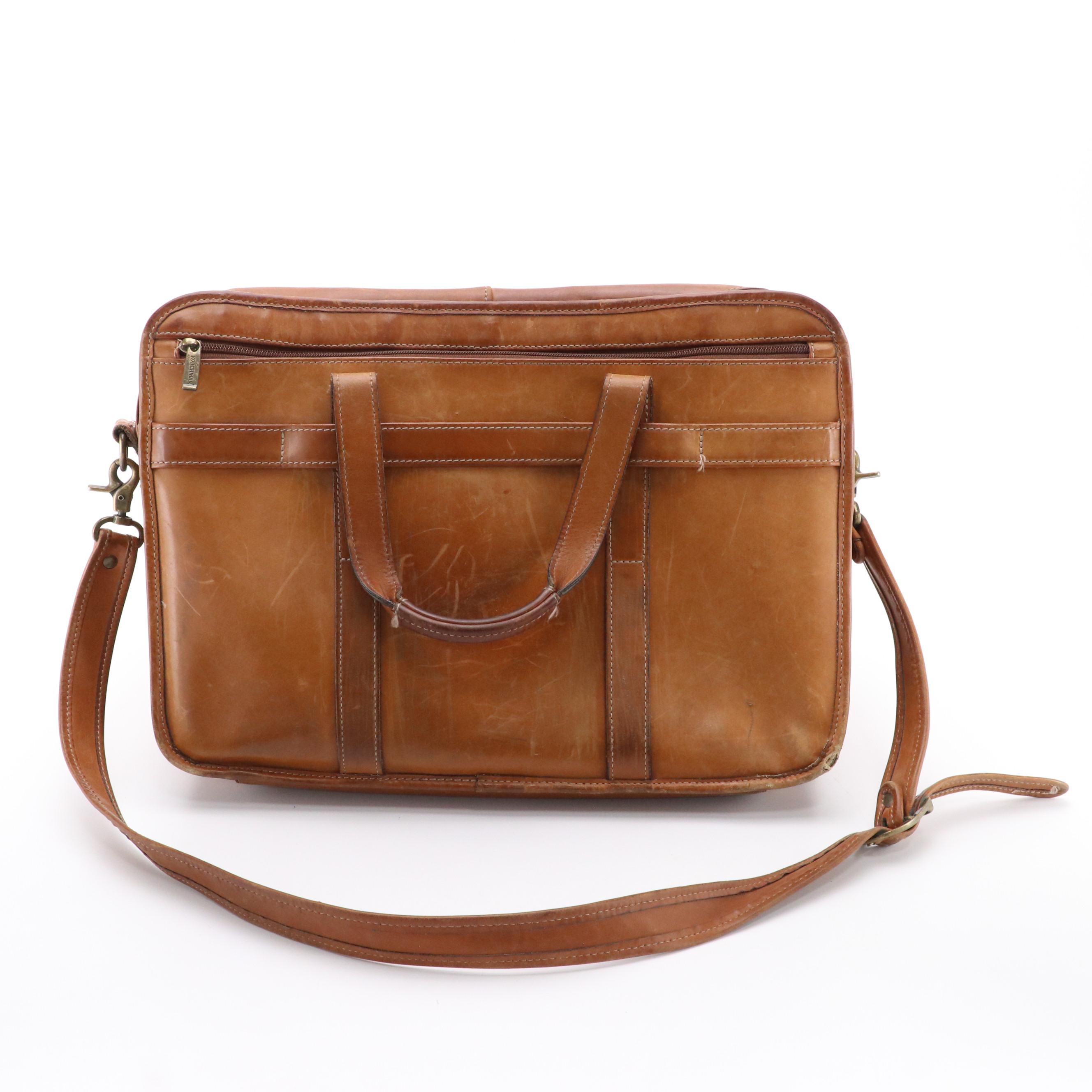 Korchmar Brown Leather Accordion-Style Briefcase Bag