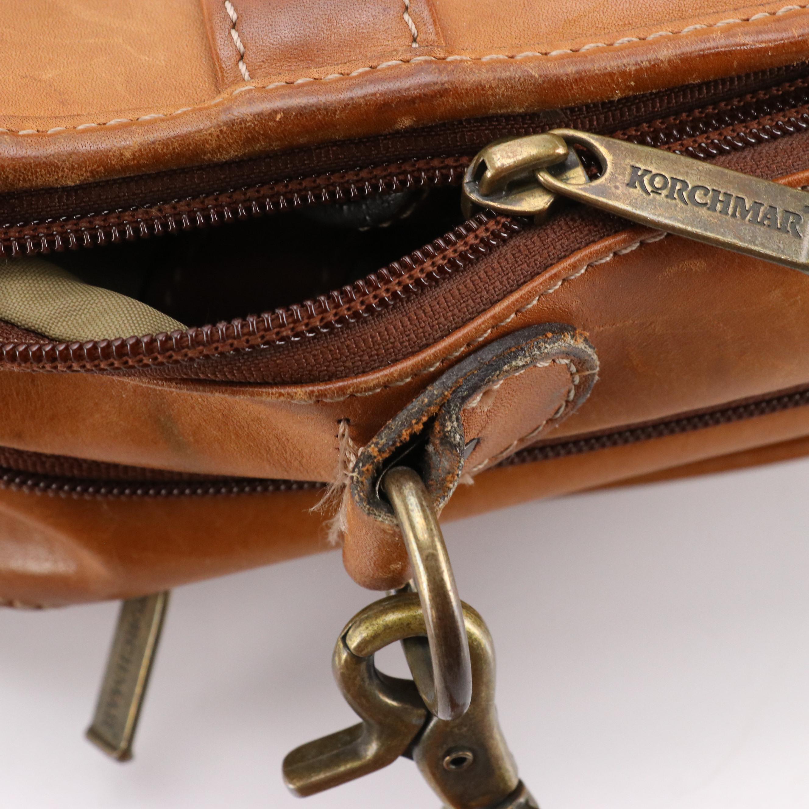 Korchmar Brown Leather Accordion-Style Briefcase Bag