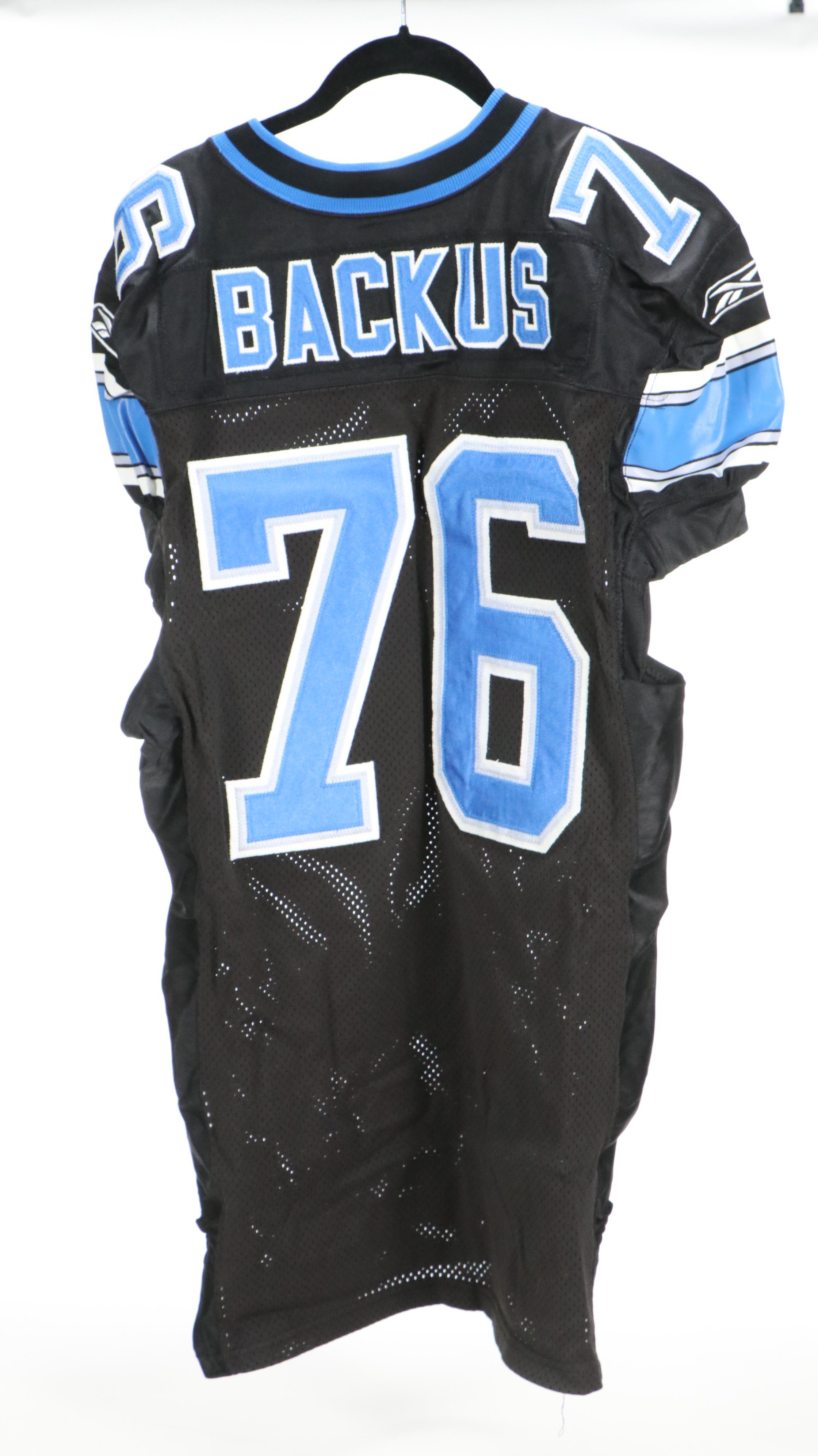 Jeff Backus Player Issued Detroit Lions Jersey with Signed Wilson Football
