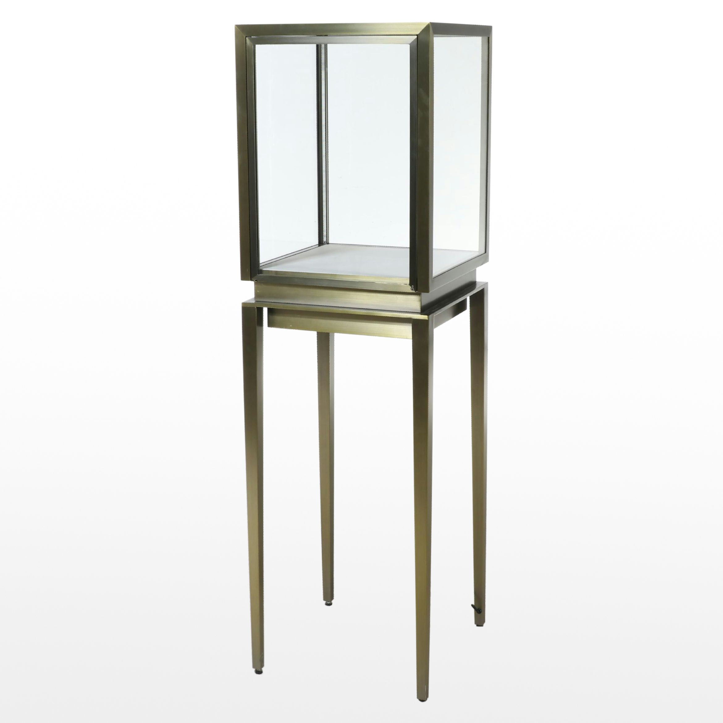 Displays2Go Mid Century Modern Style Metal and Glass Illuminated Display Case