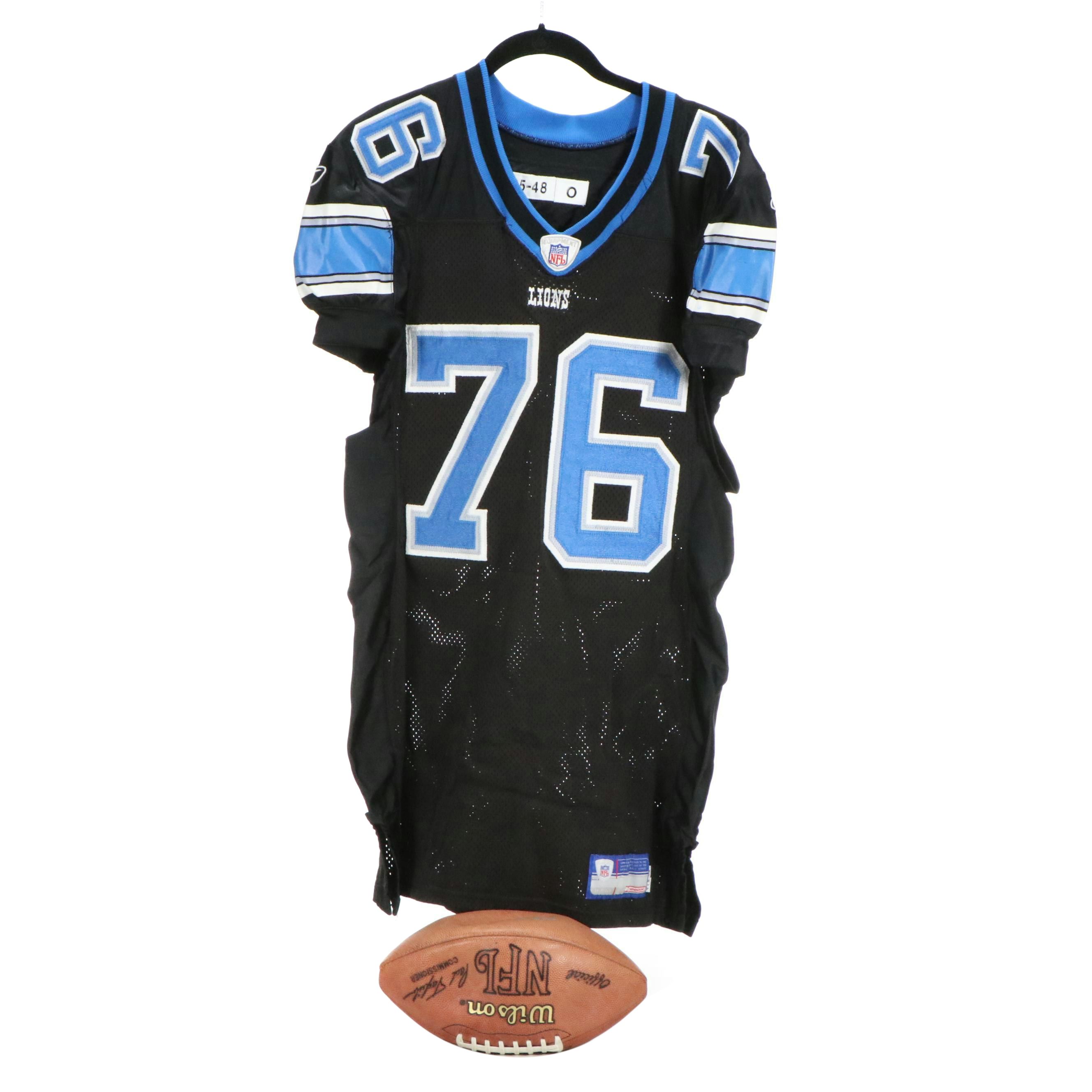 Jeff Backus Player Issued Detroit Lions Jersey with Signed Wilson Football