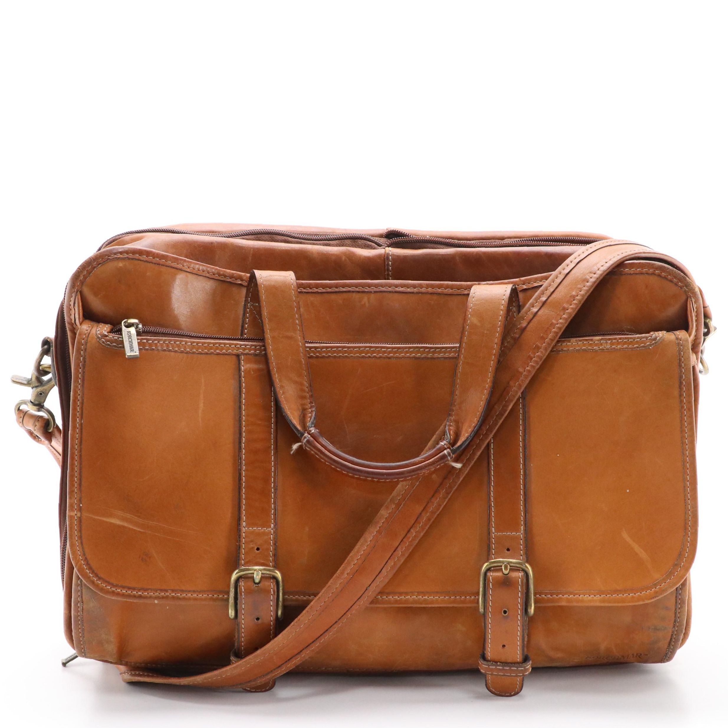 Korchmar Brown Leather Accordion-Style Briefcase Bag
