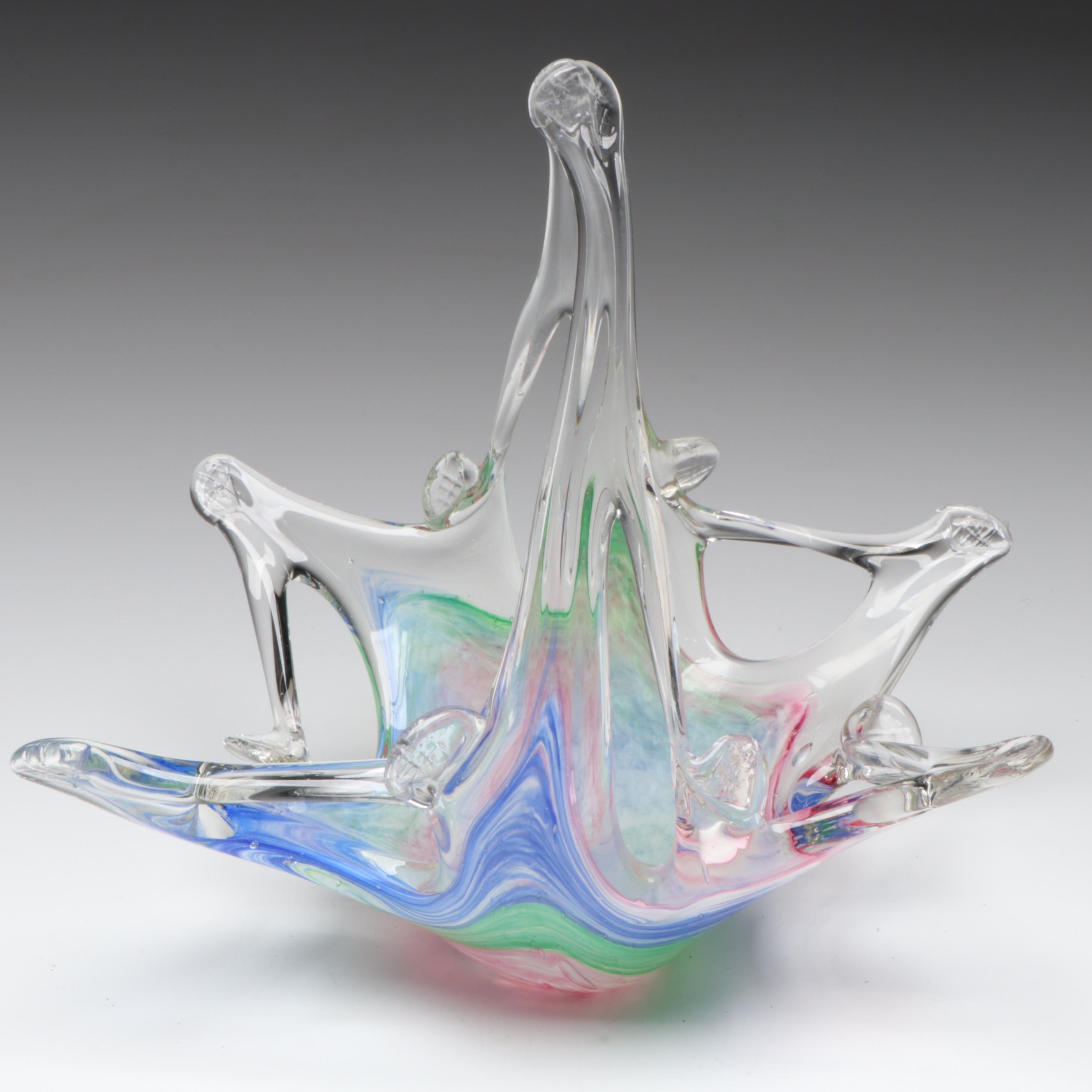 Murano Style Blown Glass Candy in Glass Basket
