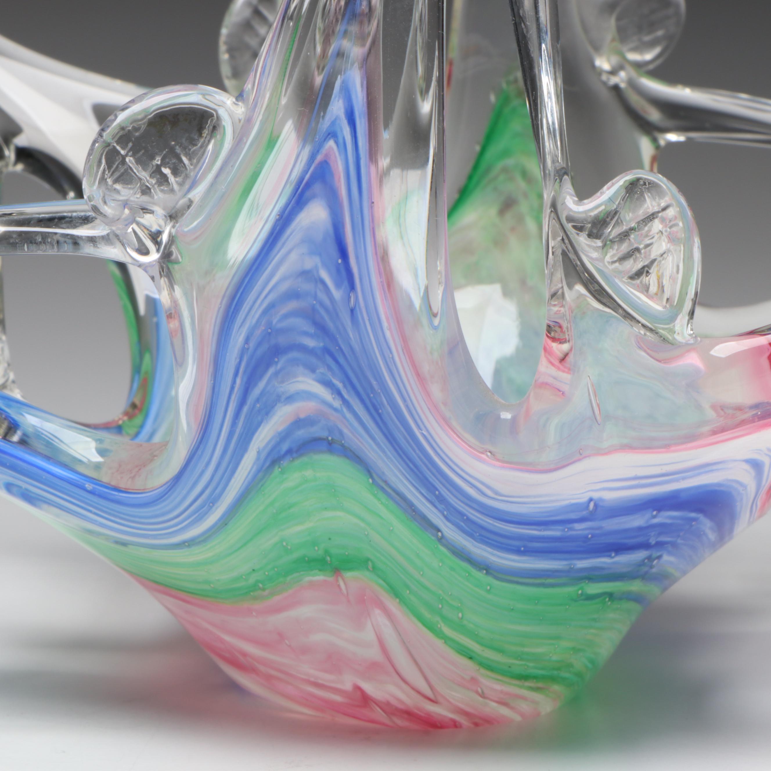 Murano Style Blown Glass Candy in Glass Basket