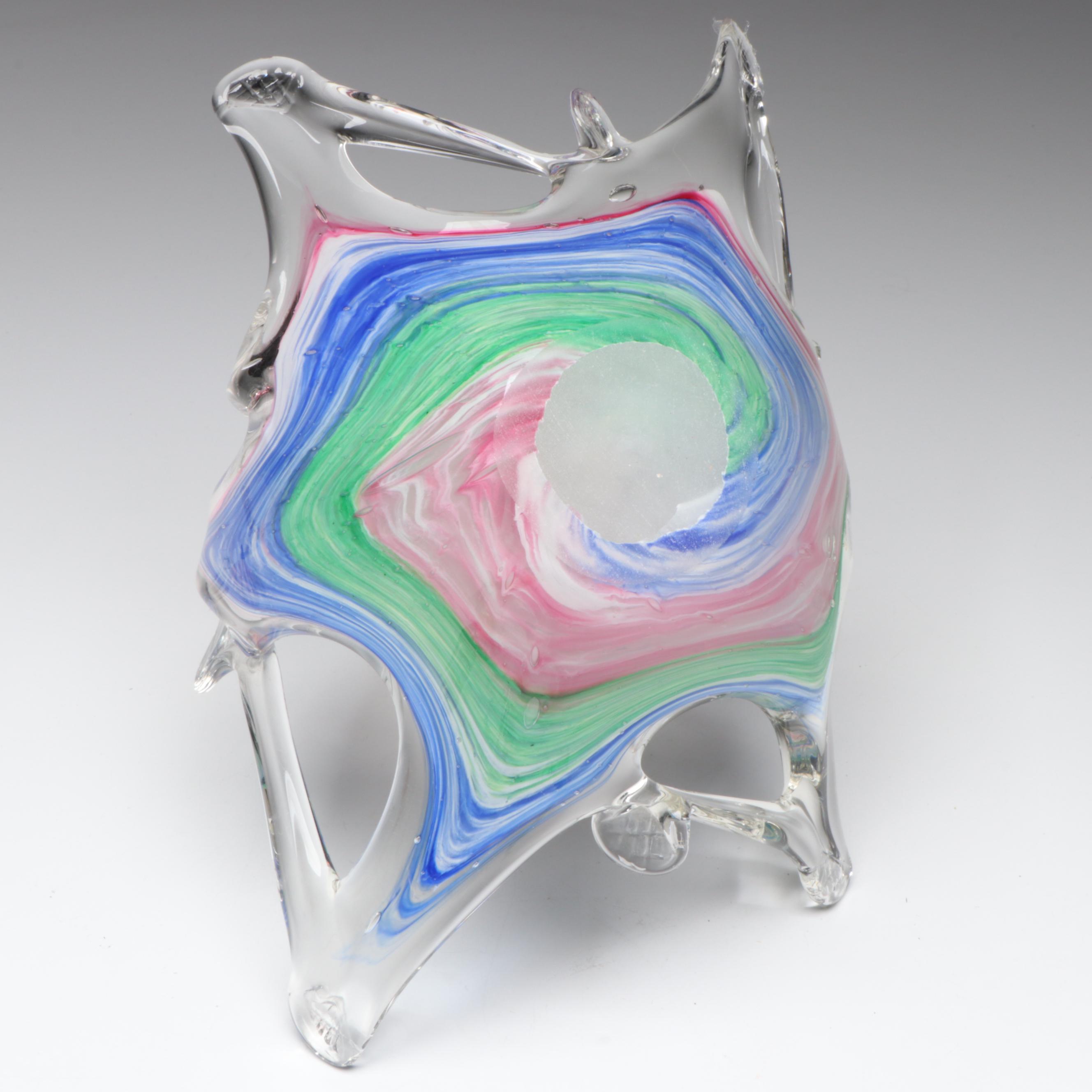 Murano Style Blown Glass Candy in Glass Basket