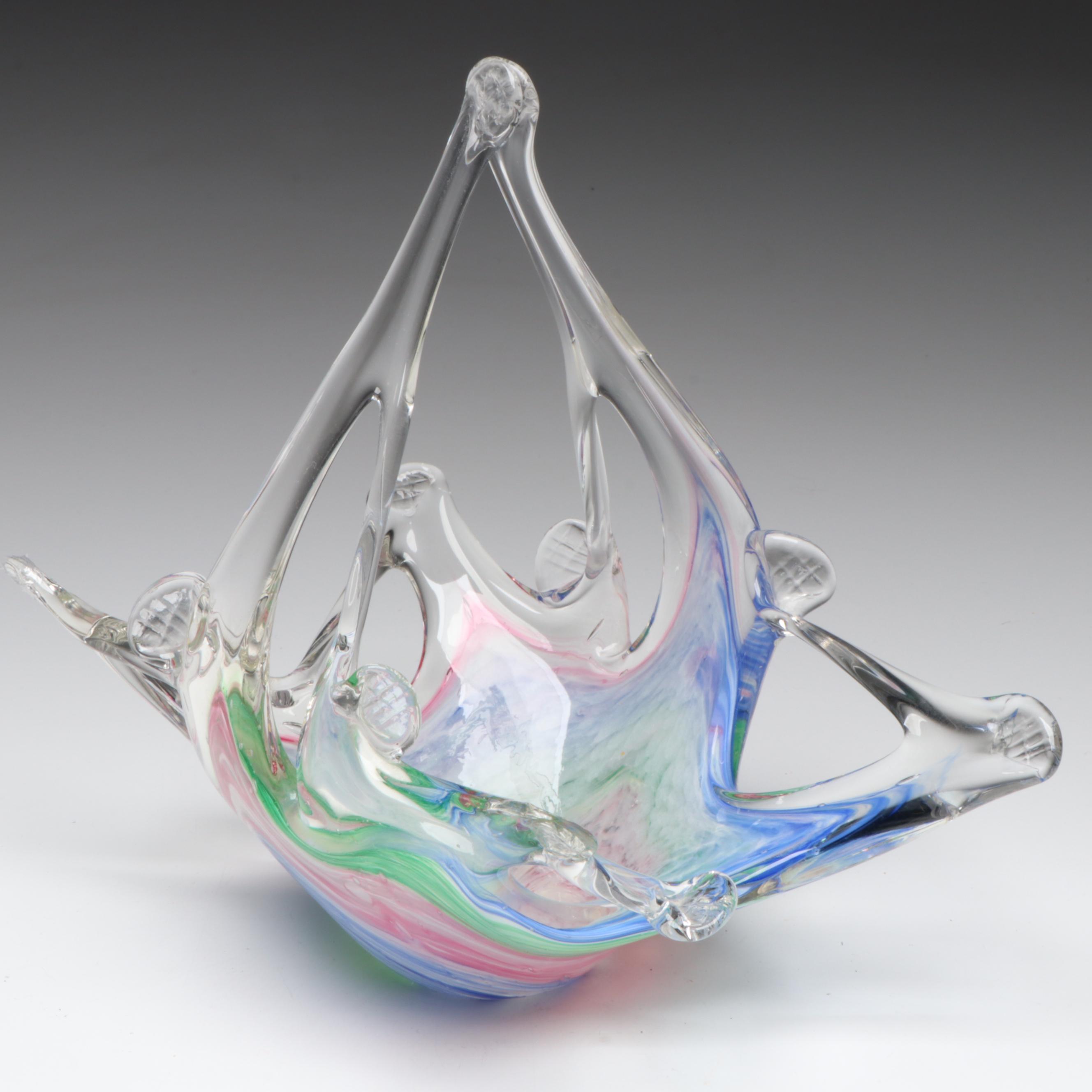 Murano Style Blown Glass Candy in Glass Basket