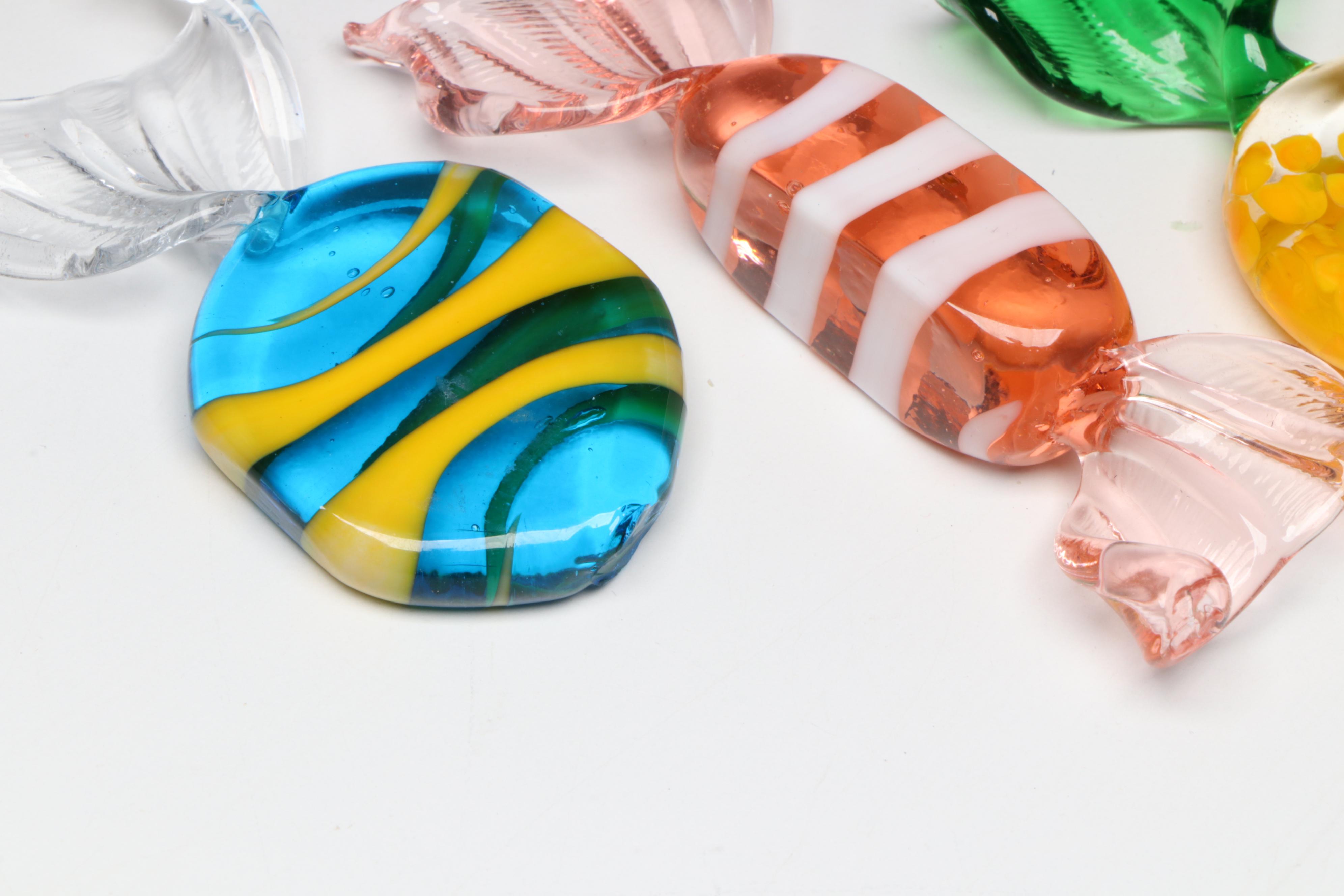 Murano Style Blown Glass Candy in Glass Basket