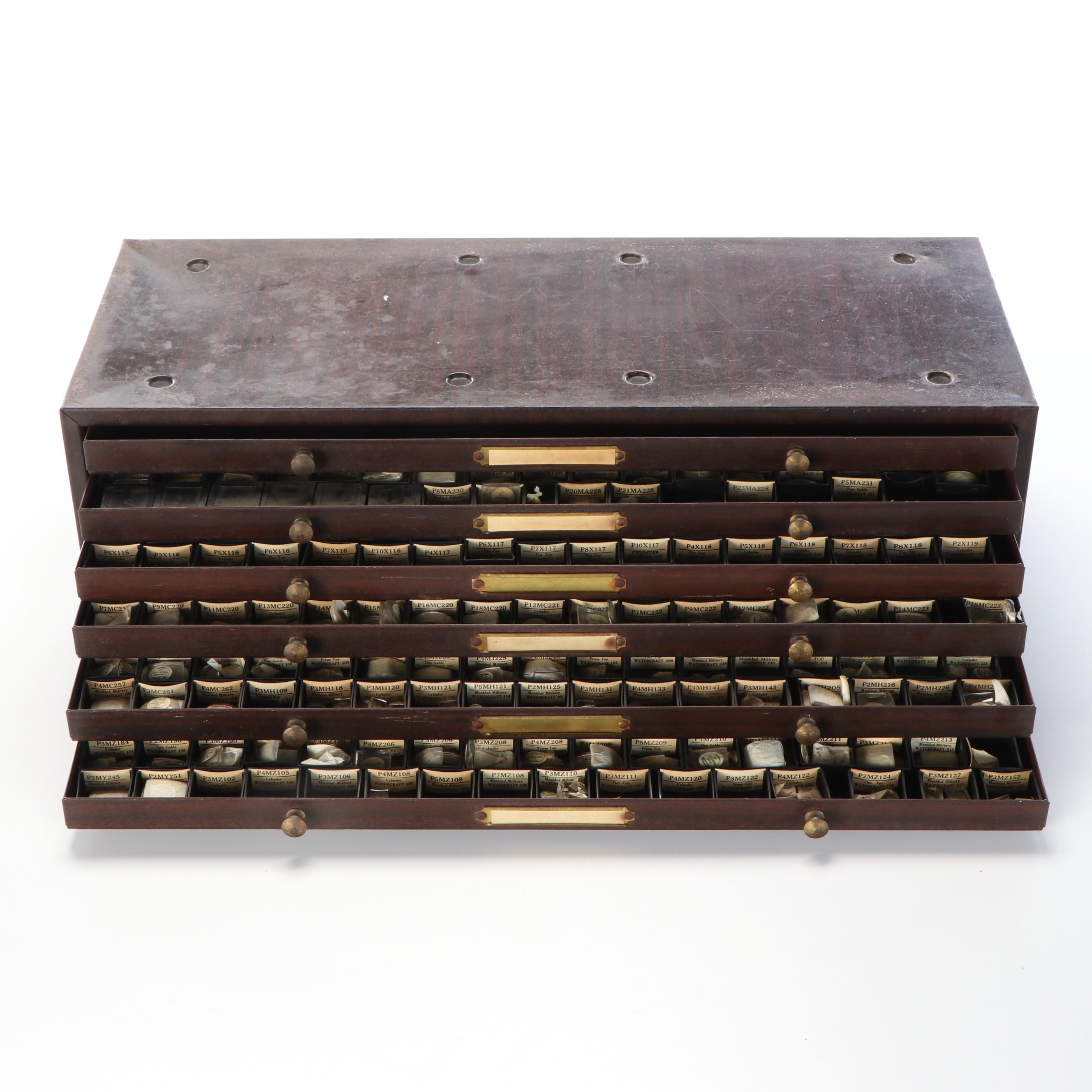 Vintage Watchmaker's Metal Crystal Cabinet by C&E Marshall