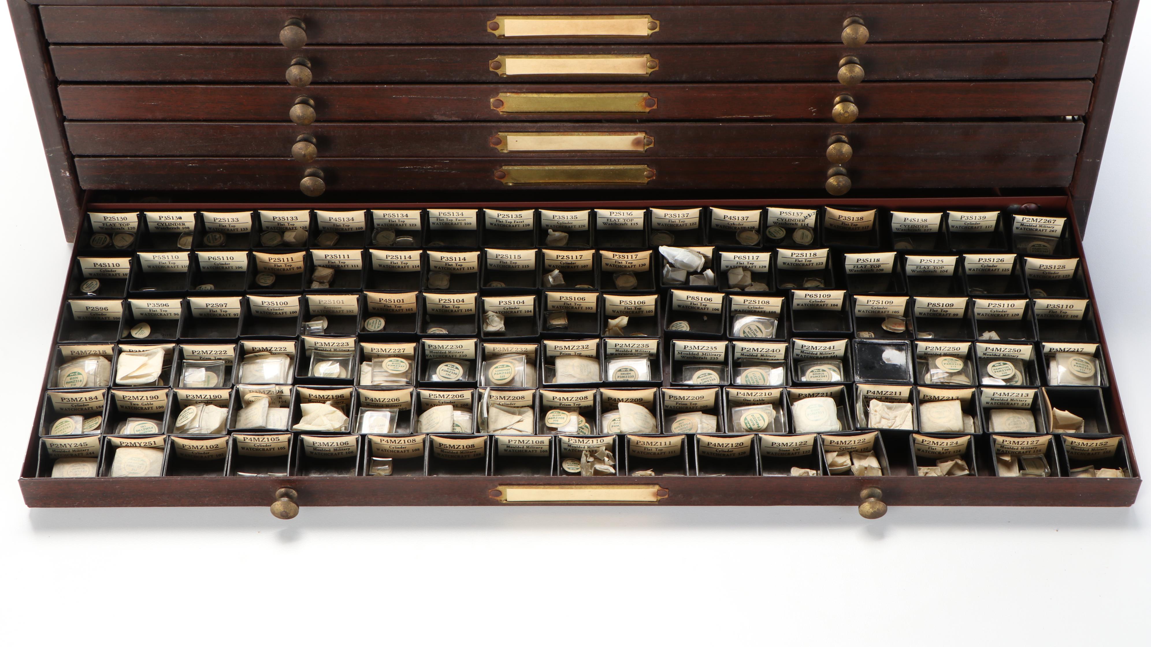 Vintage Watchmaker's Metal Crystal Cabinet by C&E Marshall