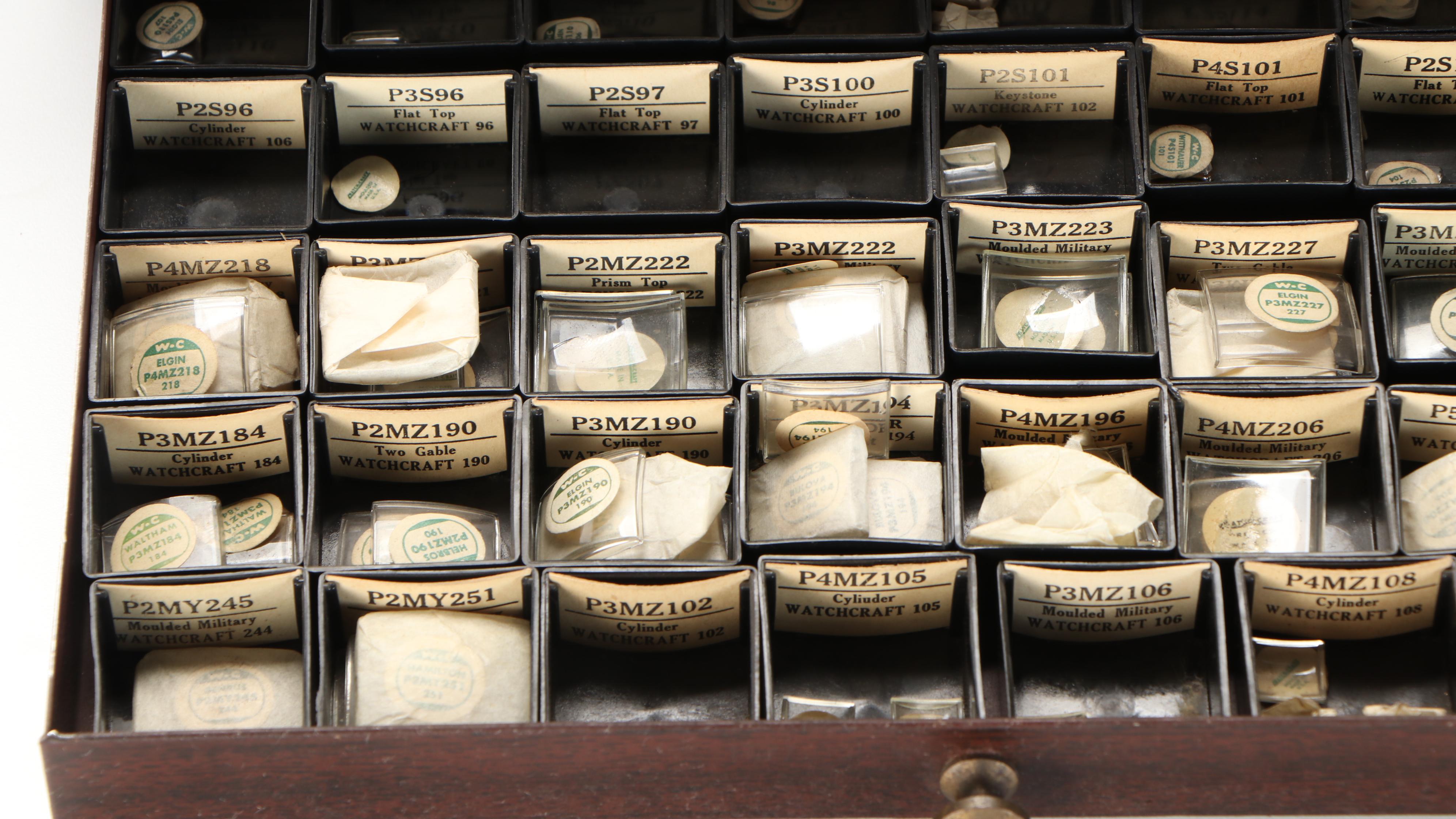 Vintage Watchmaker's Metal Crystal Cabinet by C&E Marshall