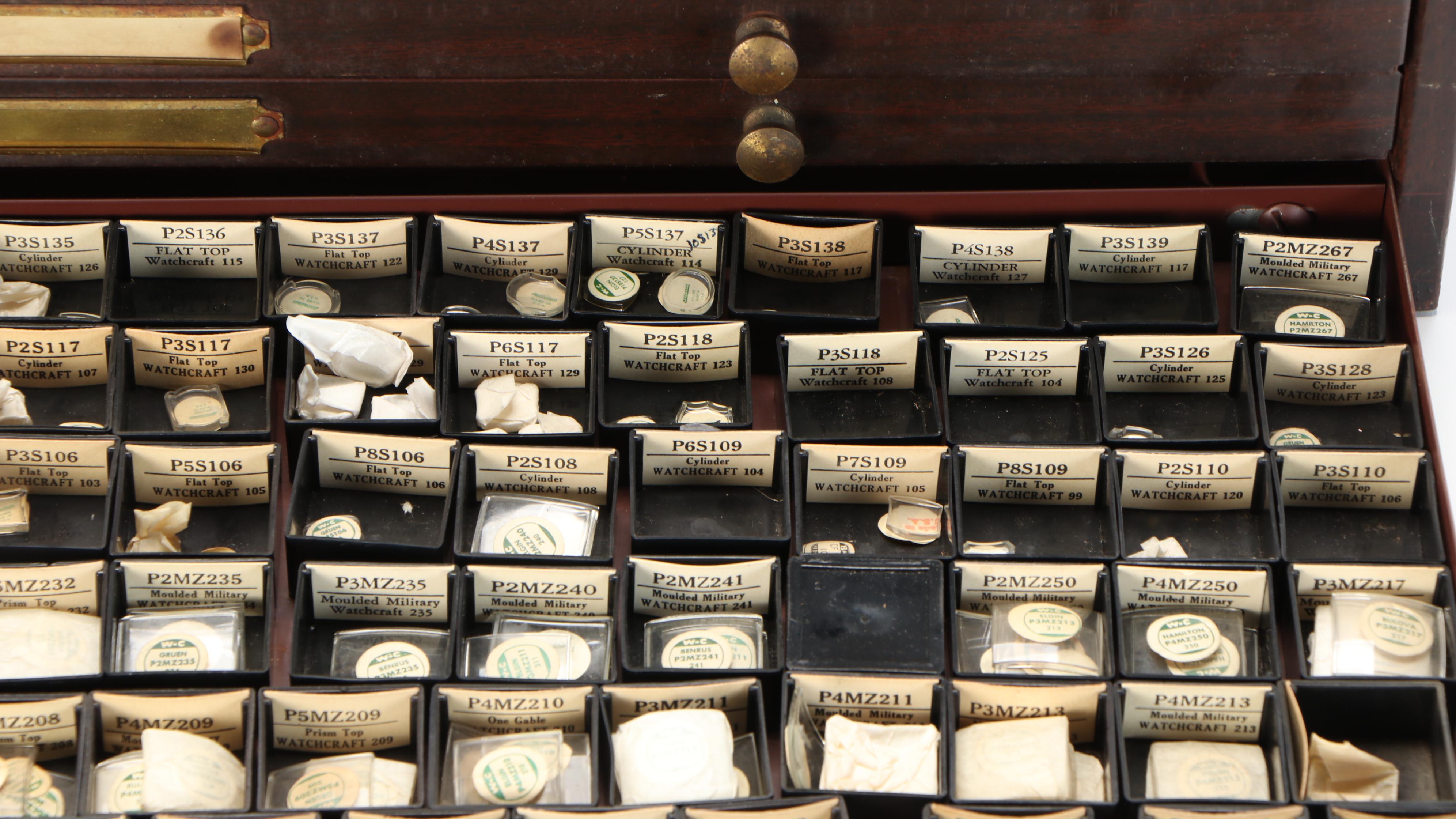 Vintage Watchmaker's Metal Crystal Cabinet by C&E Marshall
