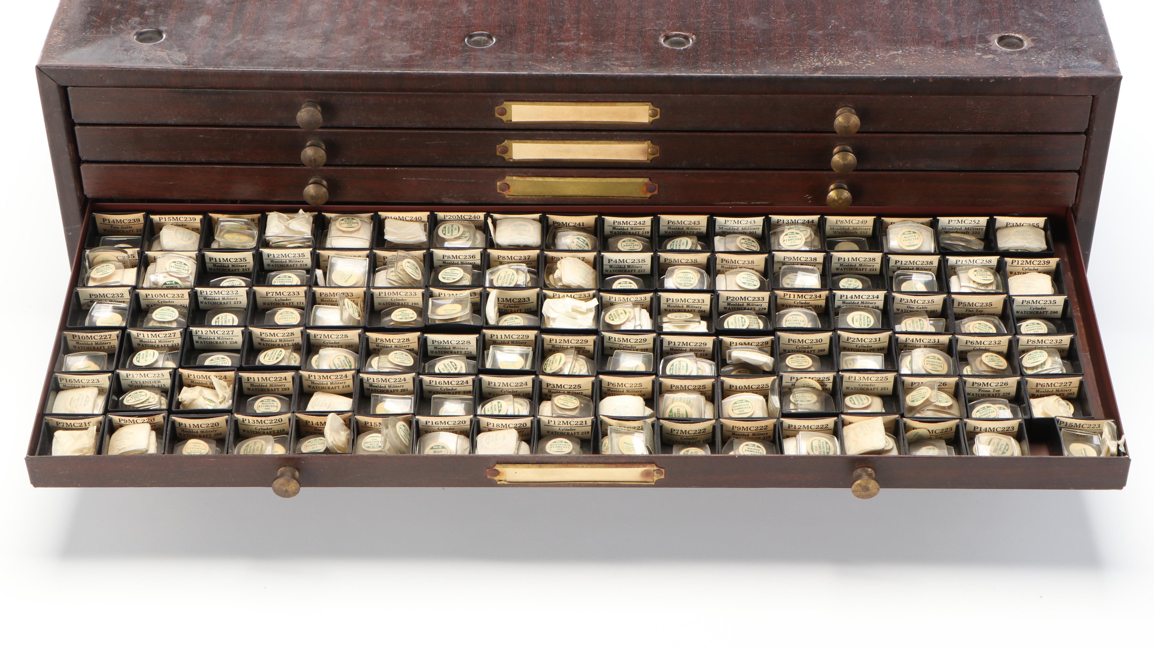 Vintage Watchmaker's Metal Crystal Cabinet by C&E Marshall