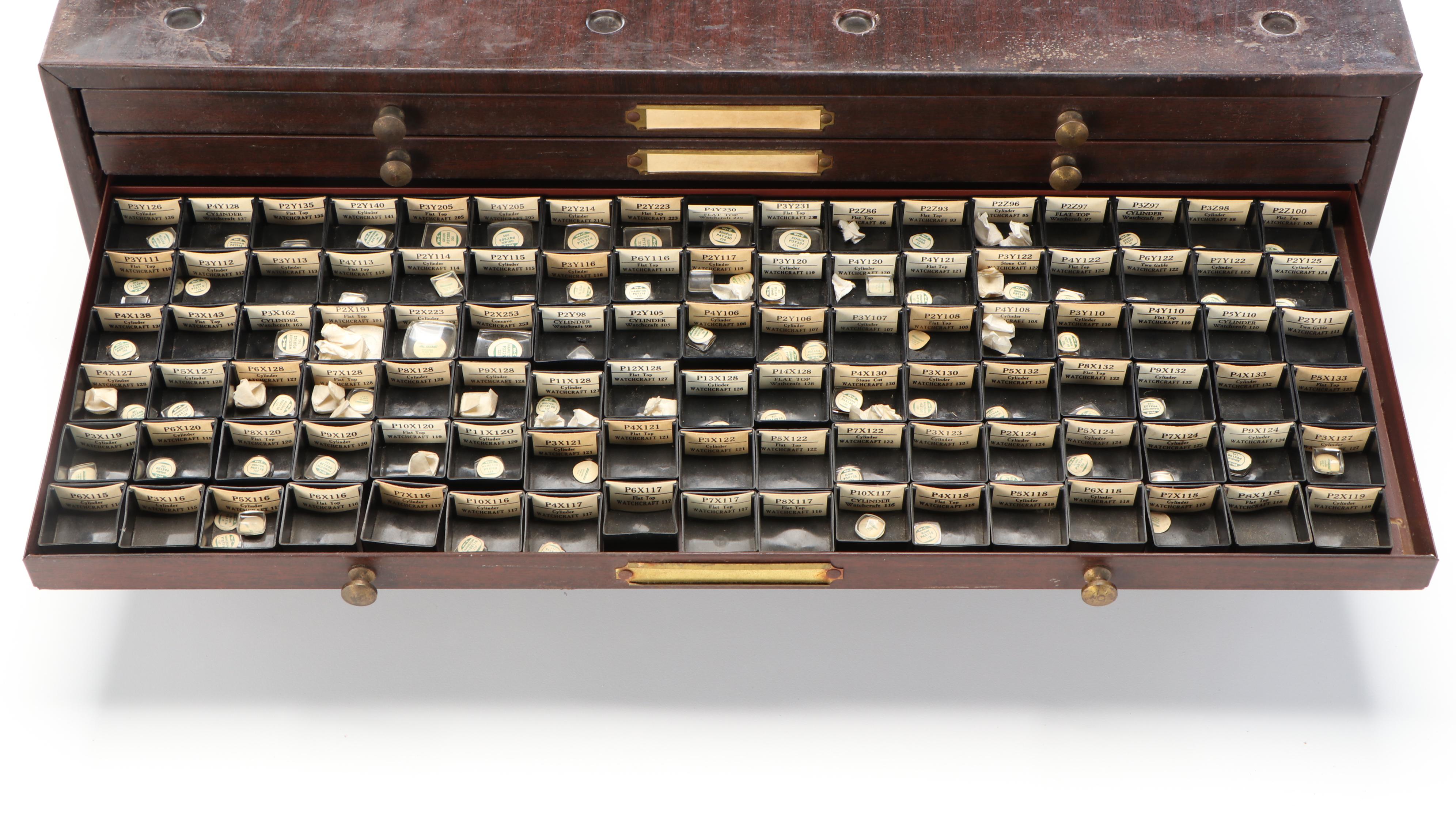 Vintage Watchmaker's Metal Crystal Cabinet by C&E Marshall