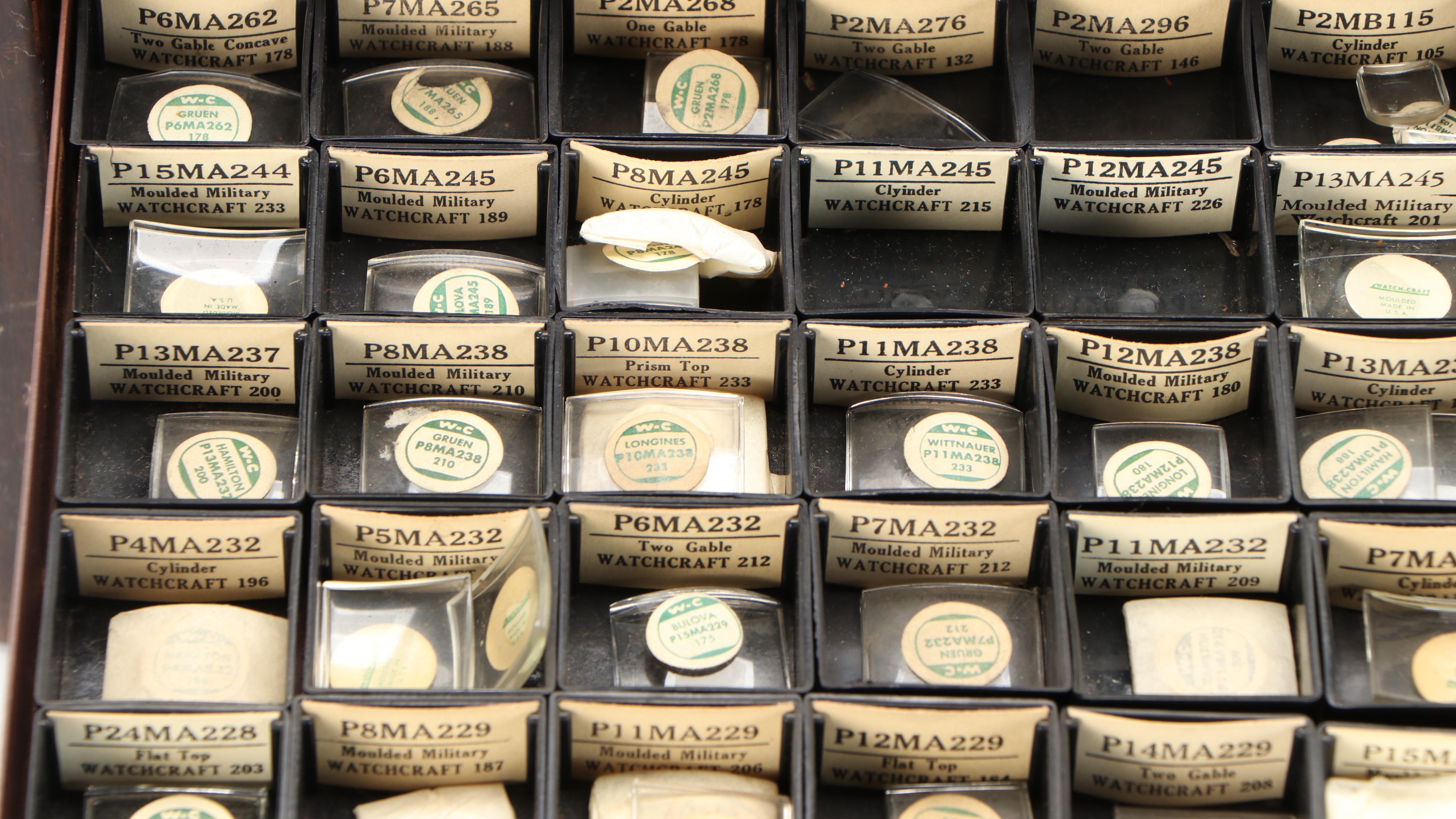 Vintage Watchmaker's Metal Crystal Cabinet by C&E Marshall