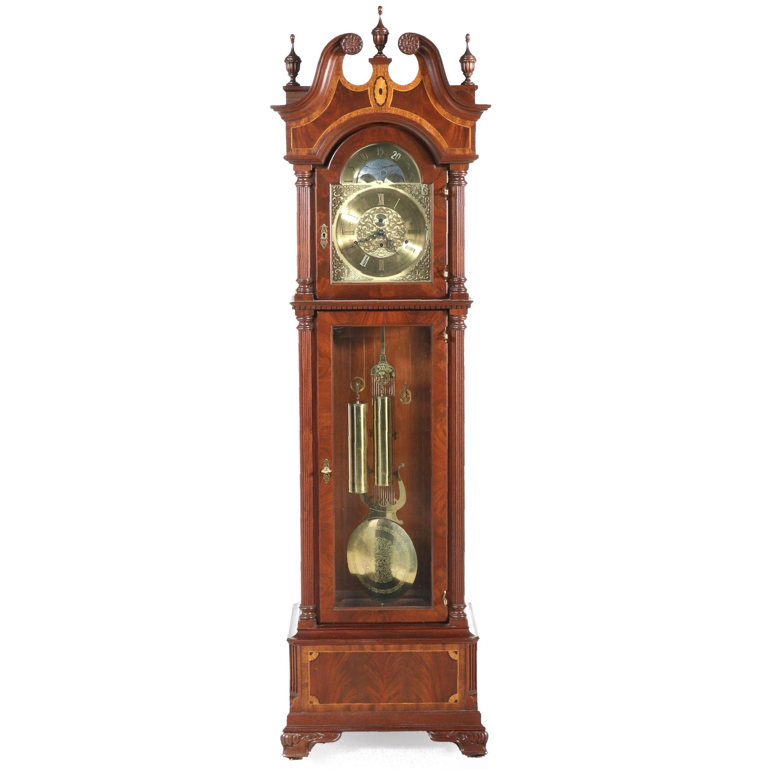Sligh Georgian Style Inlaid Mahogany Grandfather Clock