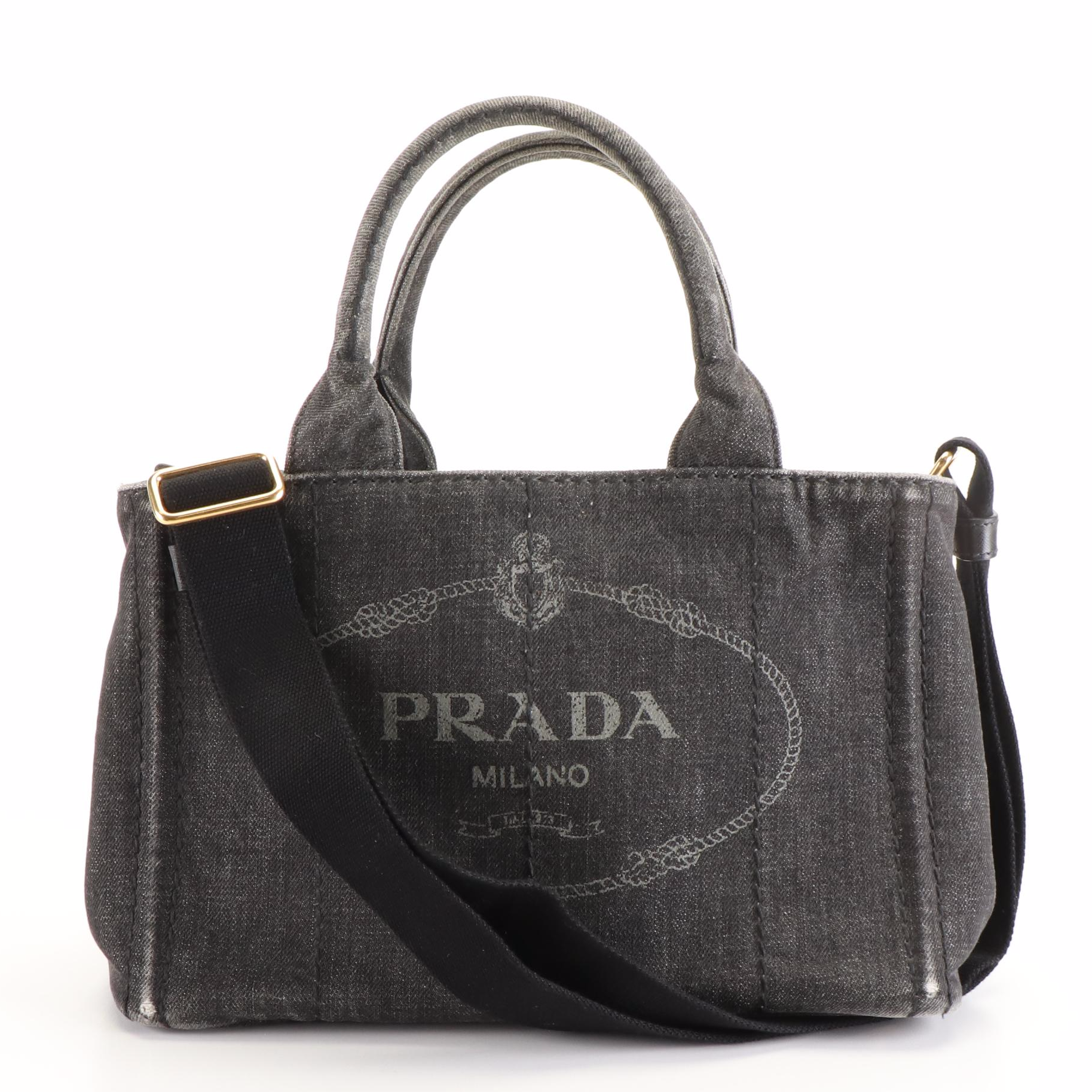 Prada Canapa Logo Black Canvas Tote Bag
