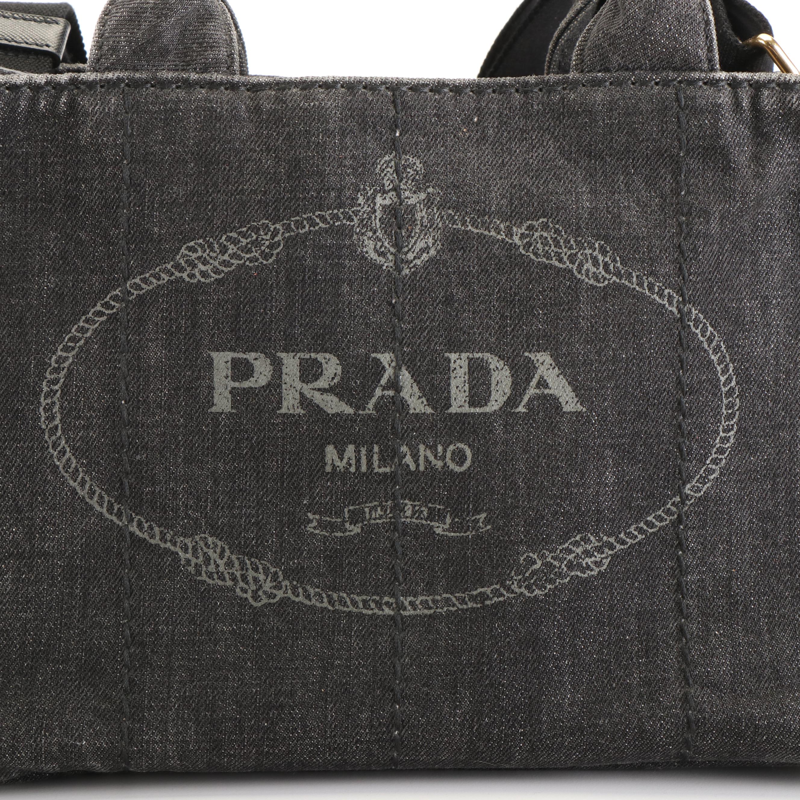 Prada Canapa Logo Black Canvas Tote Bag