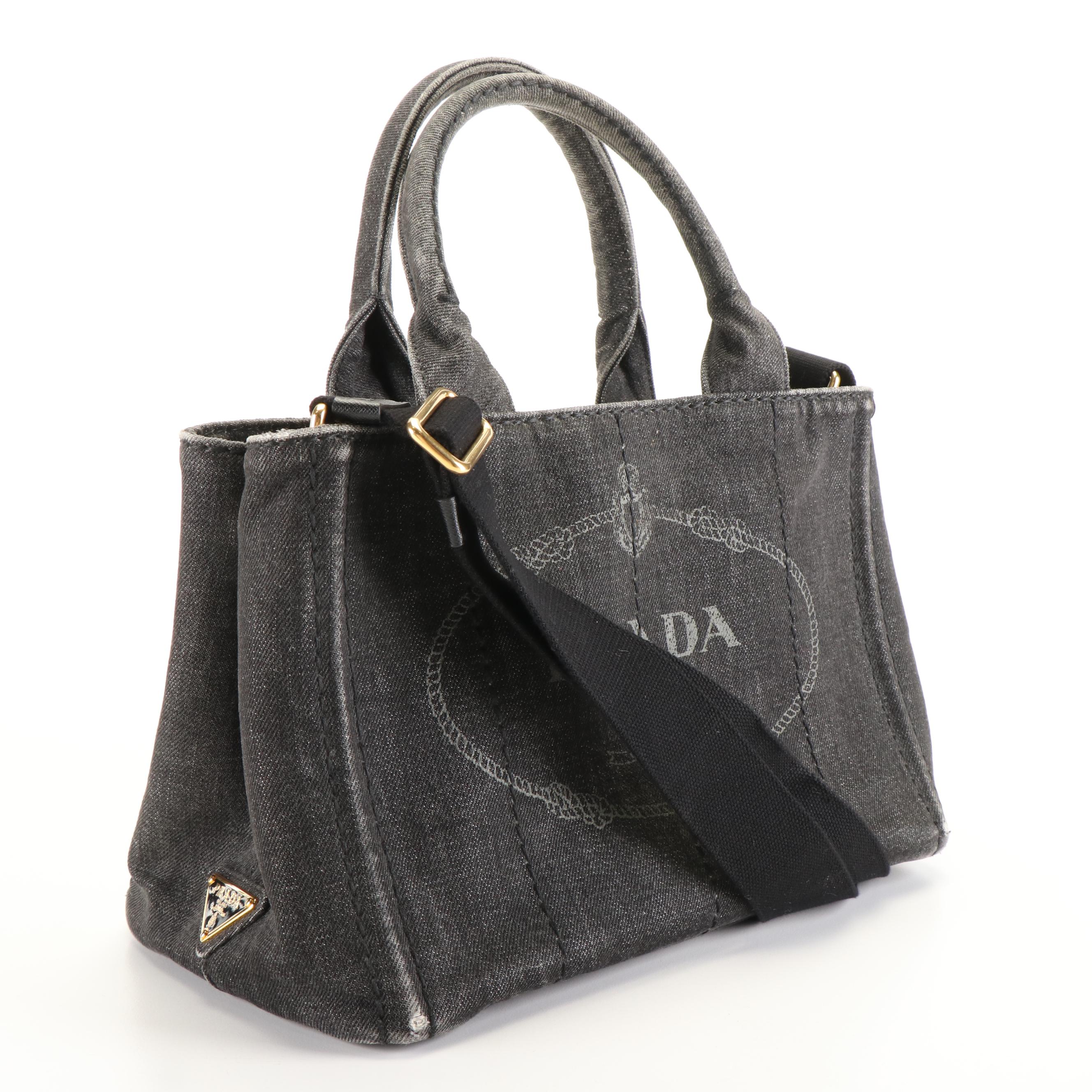 Prada Canapa Logo Black Canvas Tote Bag