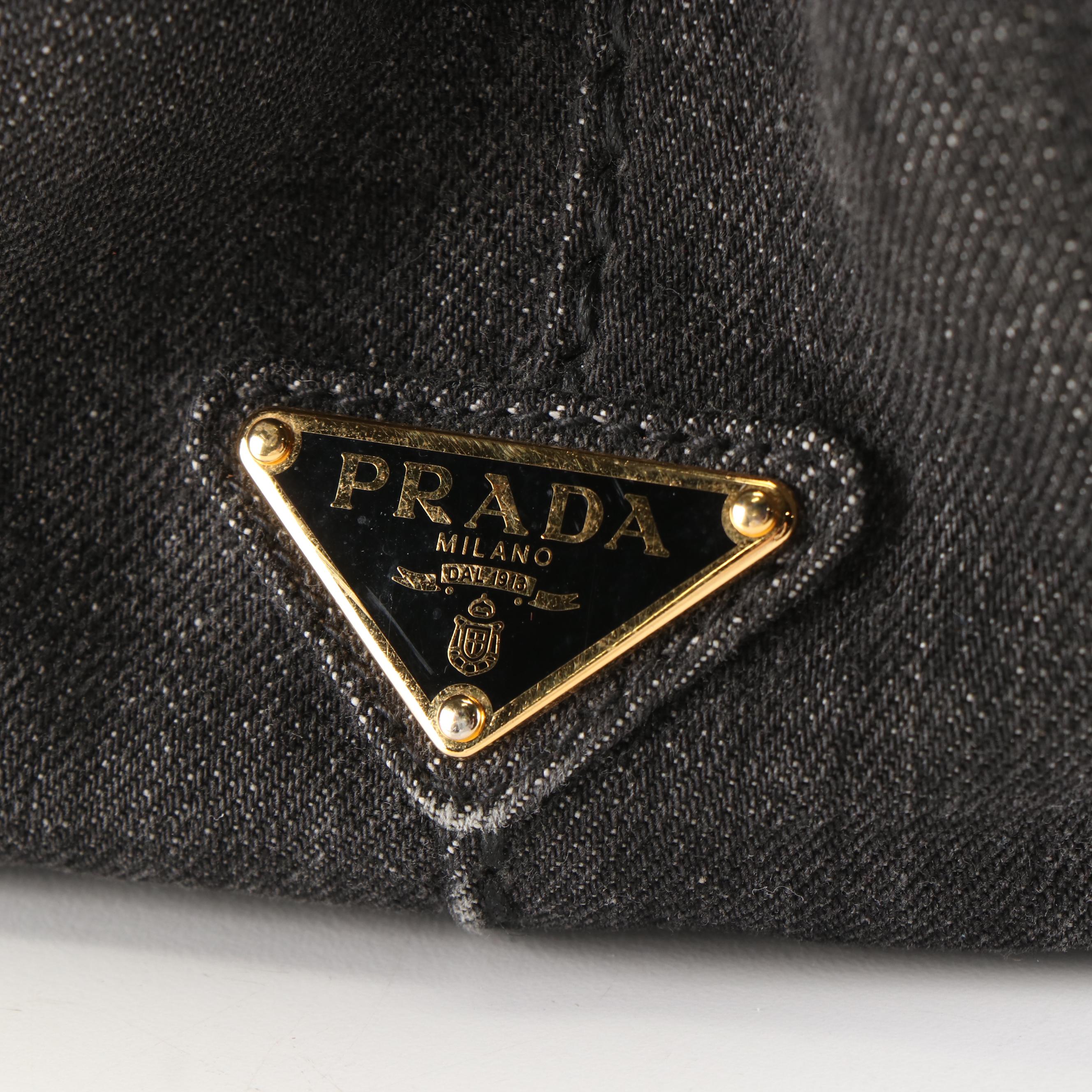 Prada Canapa Logo Black Canvas Tote Bag
