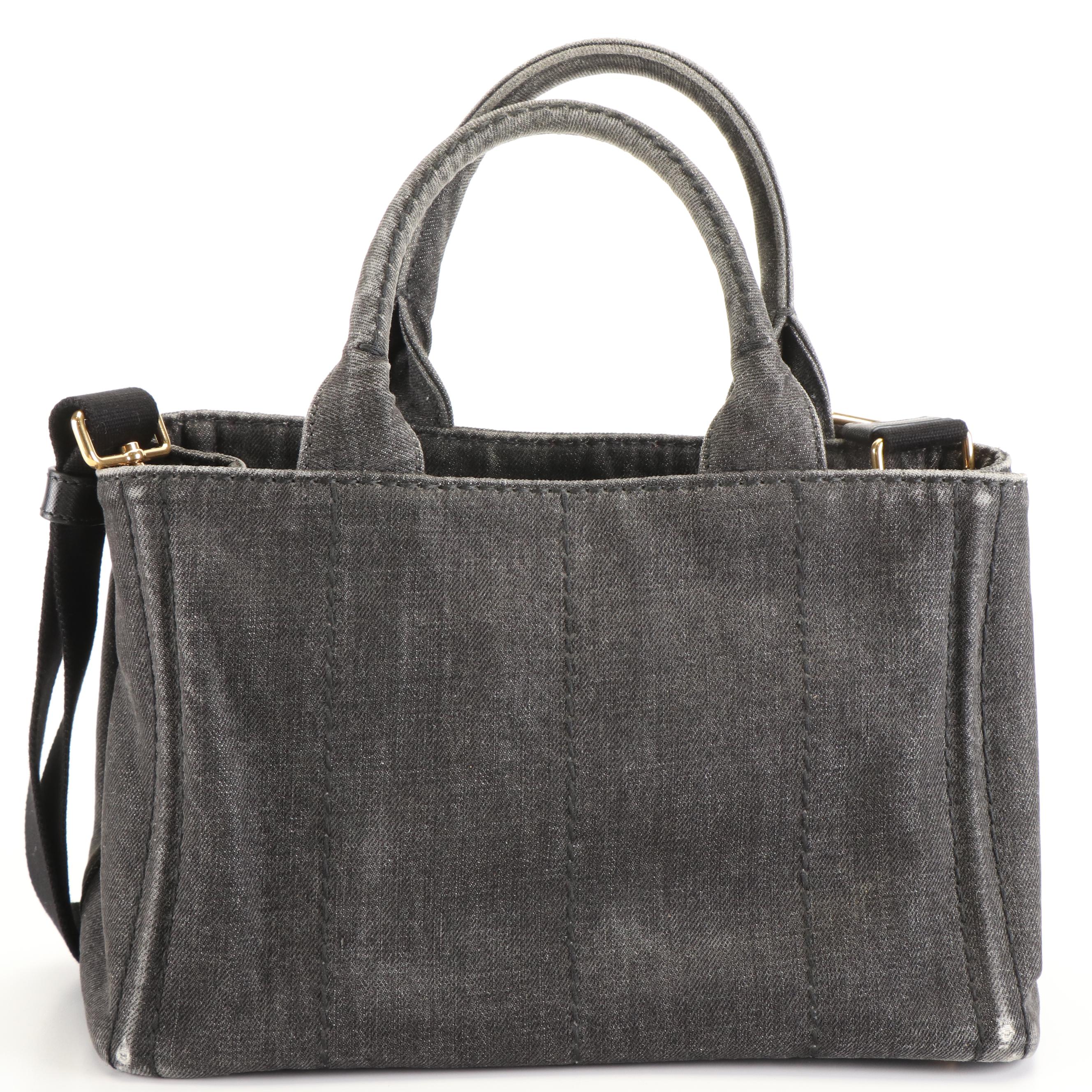 Prada Canapa Logo Black Canvas Tote Bag