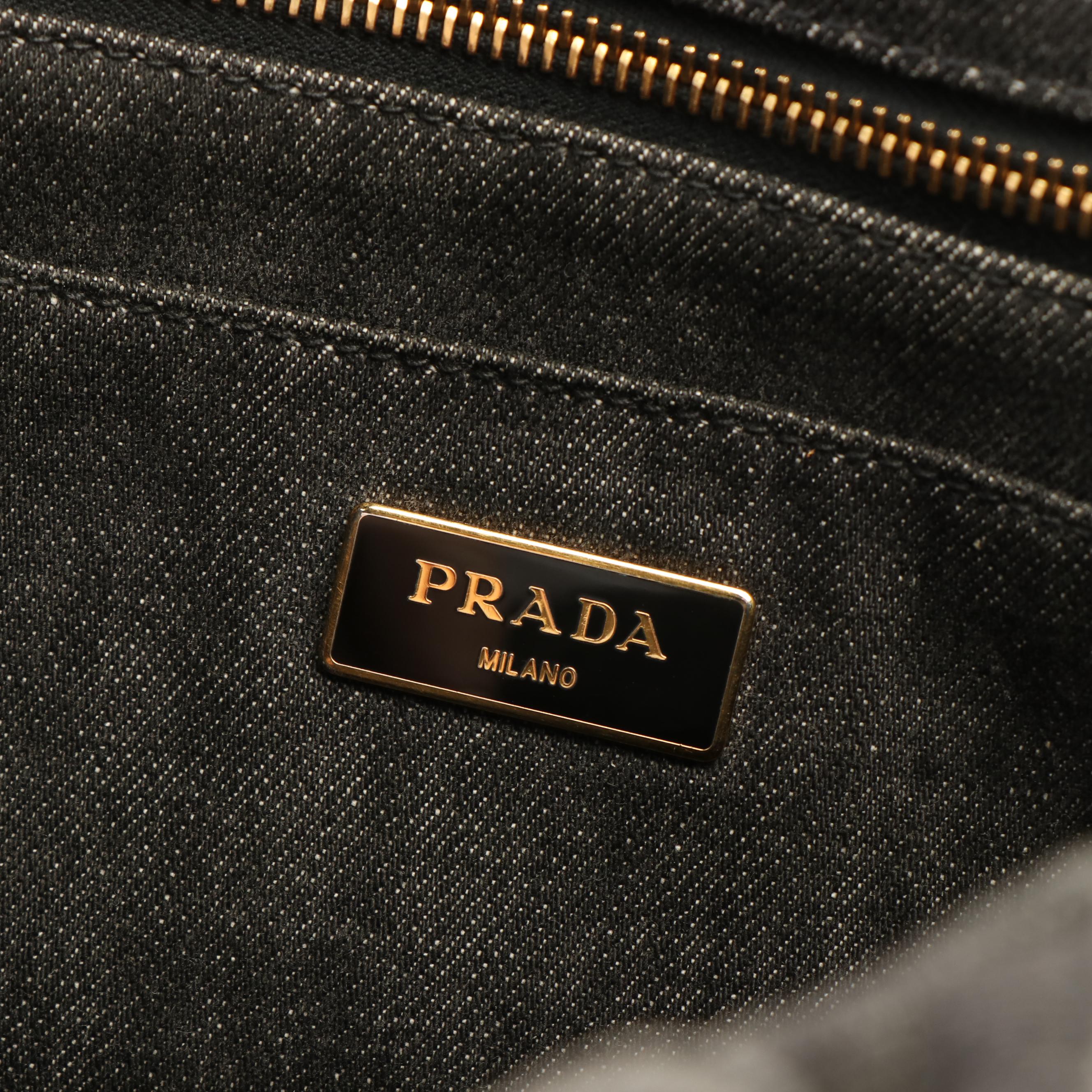 Prada Canapa Logo Black Canvas Tote Bag