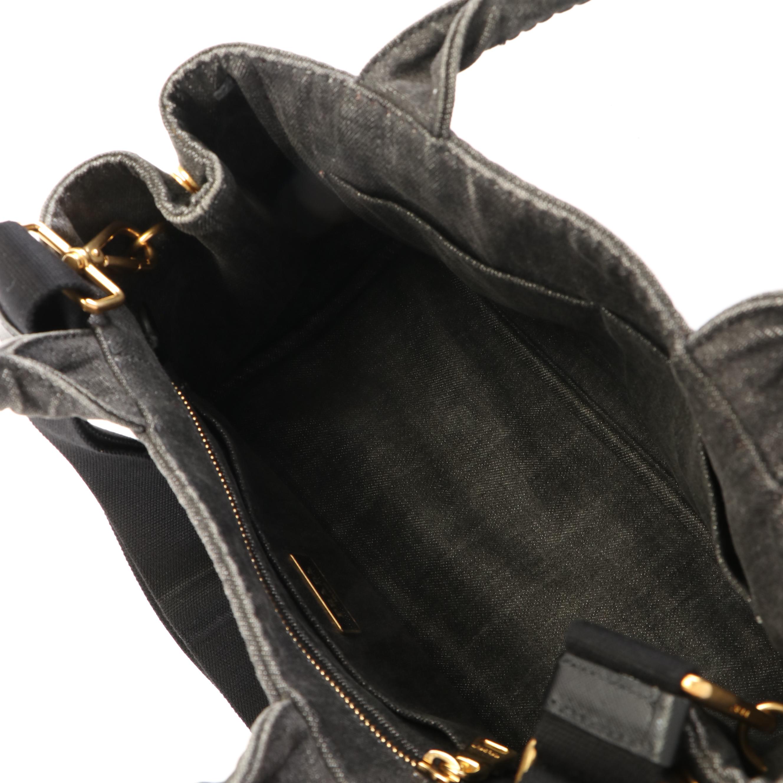 Prada Canapa Logo Black Canvas Tote Bag