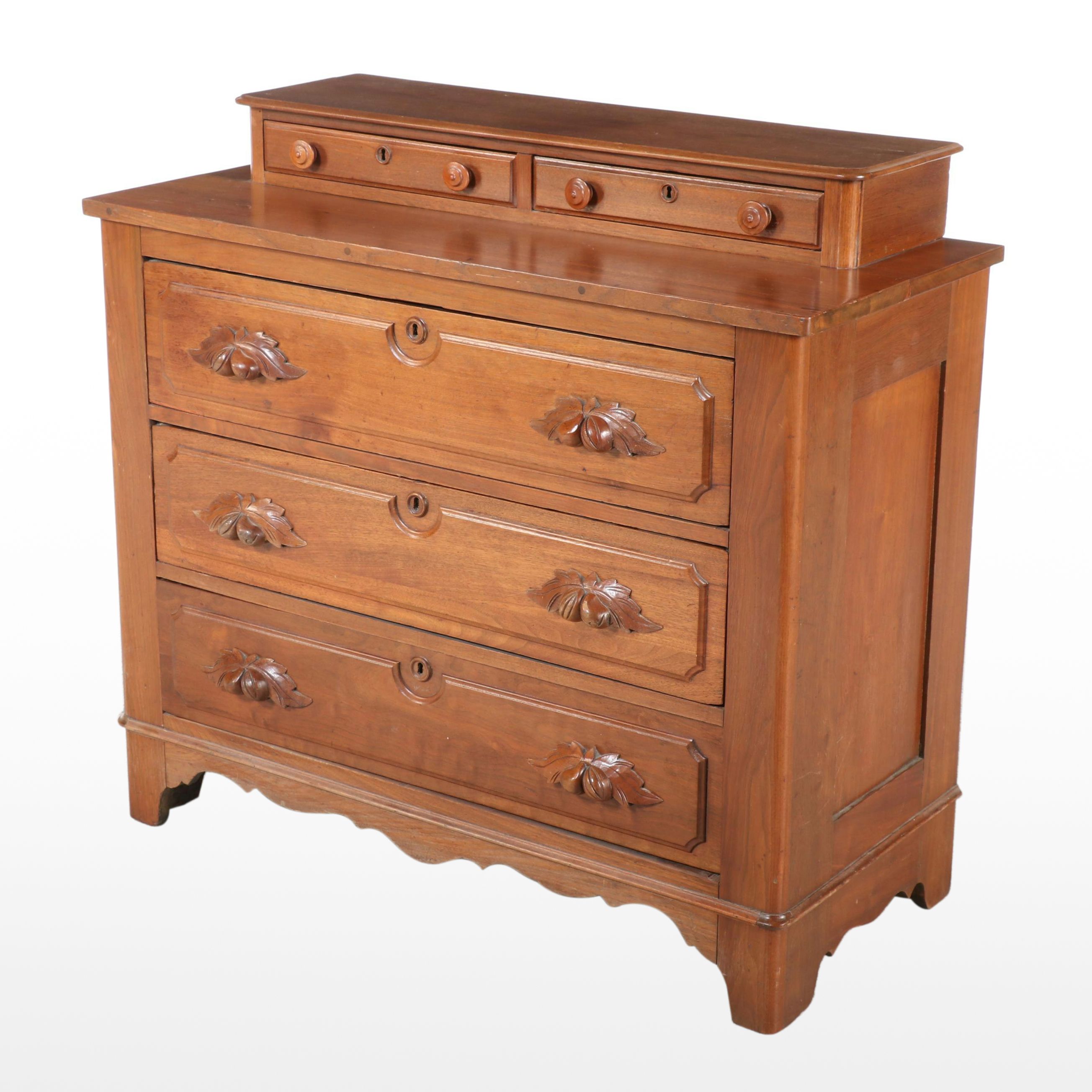 Victorian Walnut Deck-Top Chest of Drawers, Late 19th Century