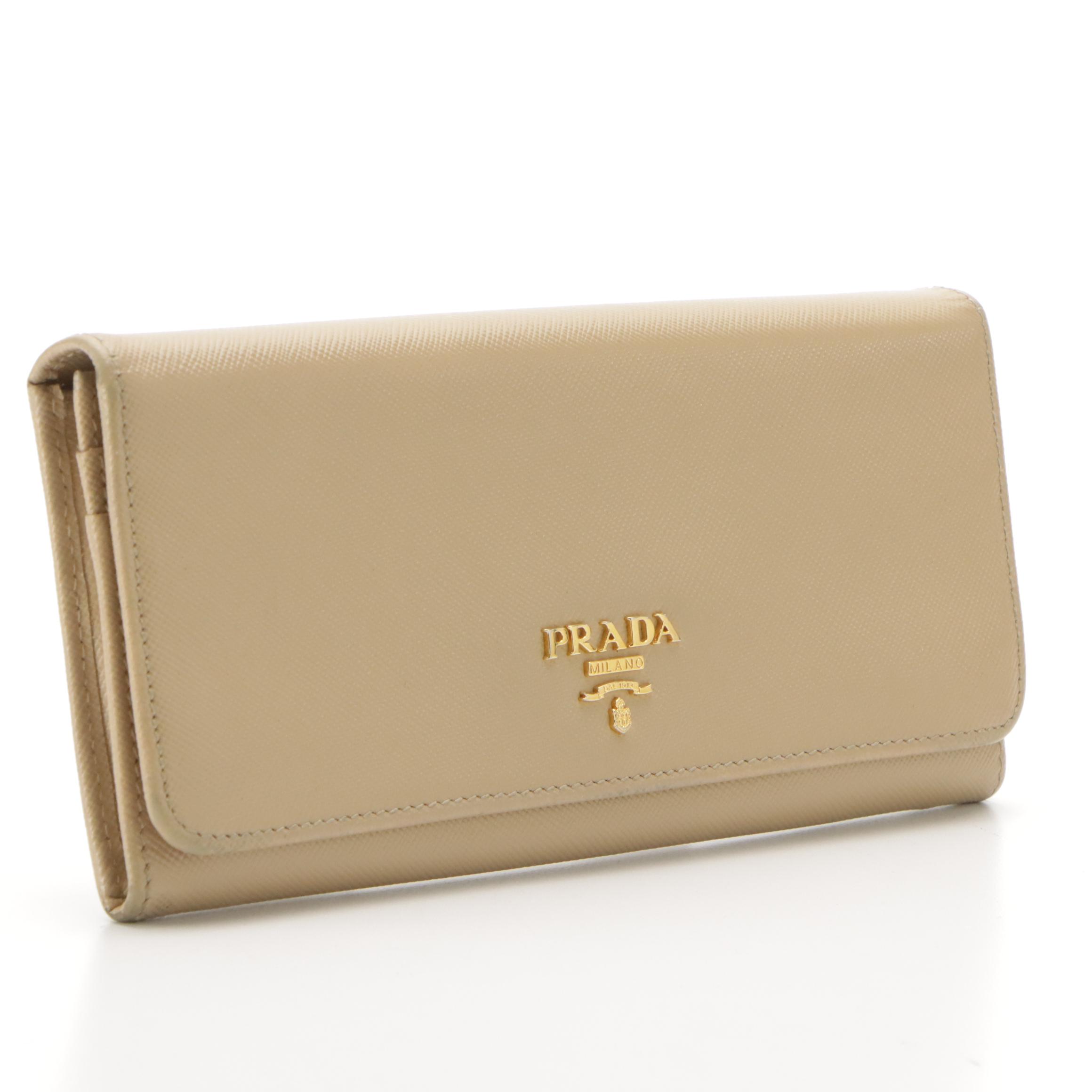 Prada Continental Wallet in Beige Saffiano Leather