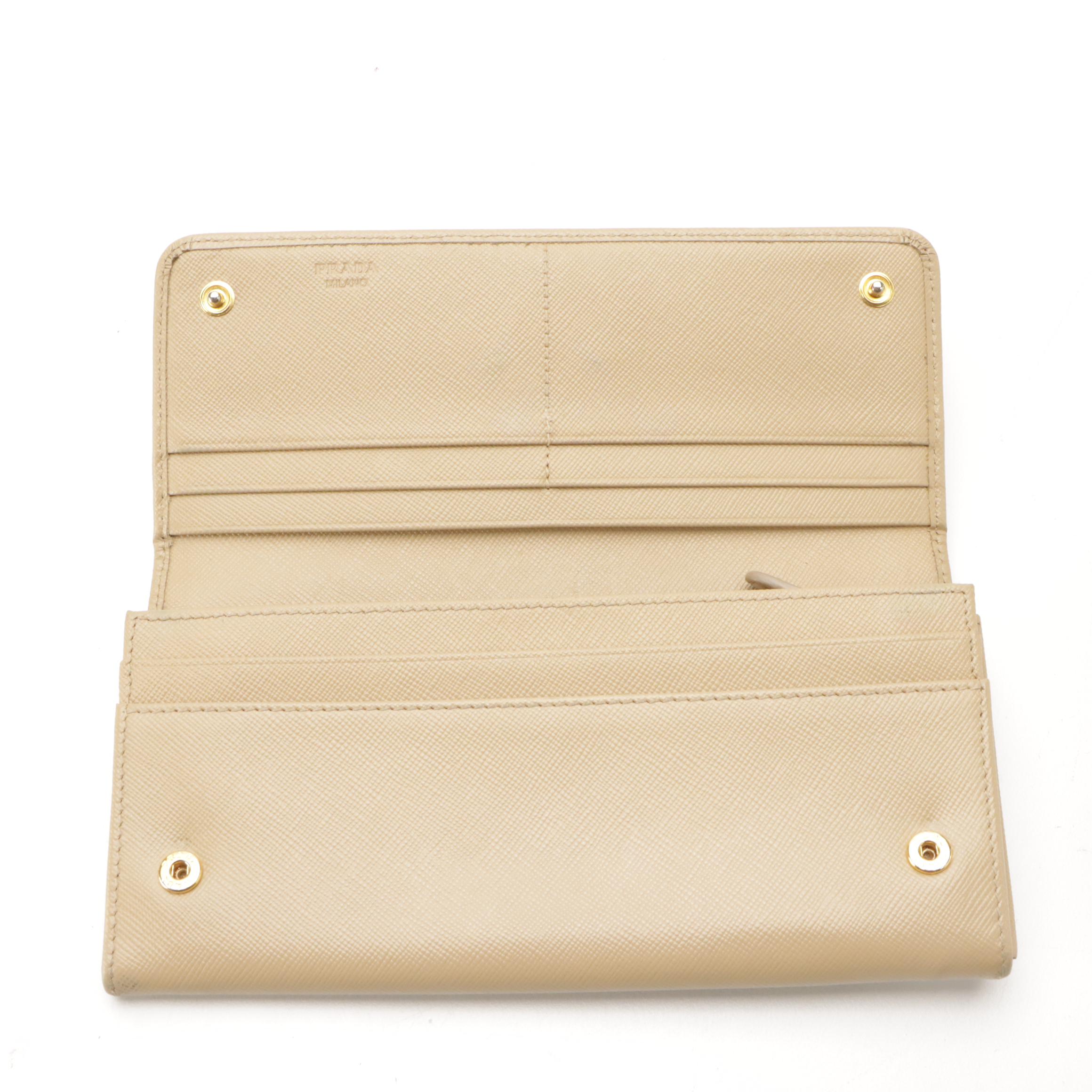 Prada Continental Wallet in Beige Saffiano Leather