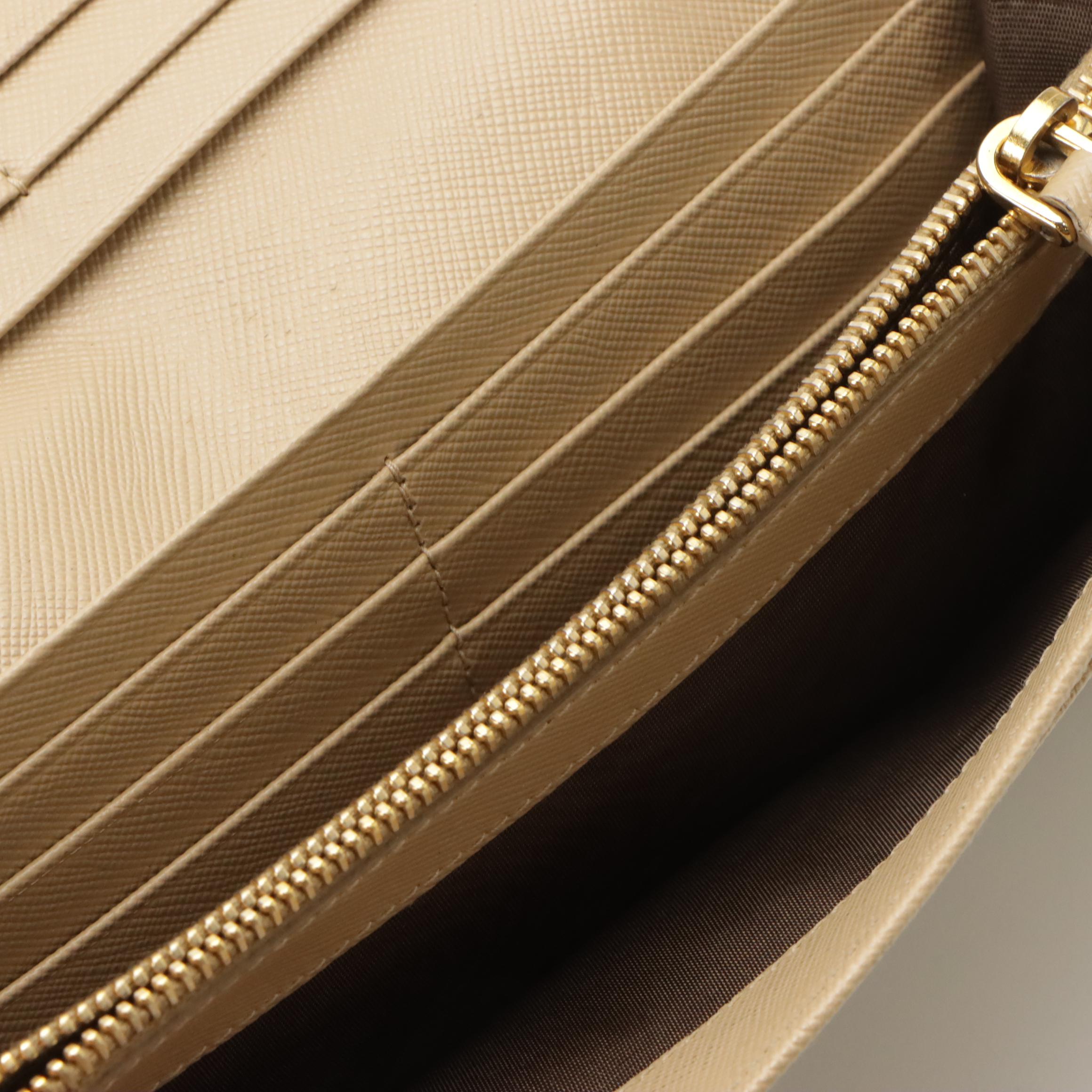 Prada Continental Wallet in Beige Saffiano Leather