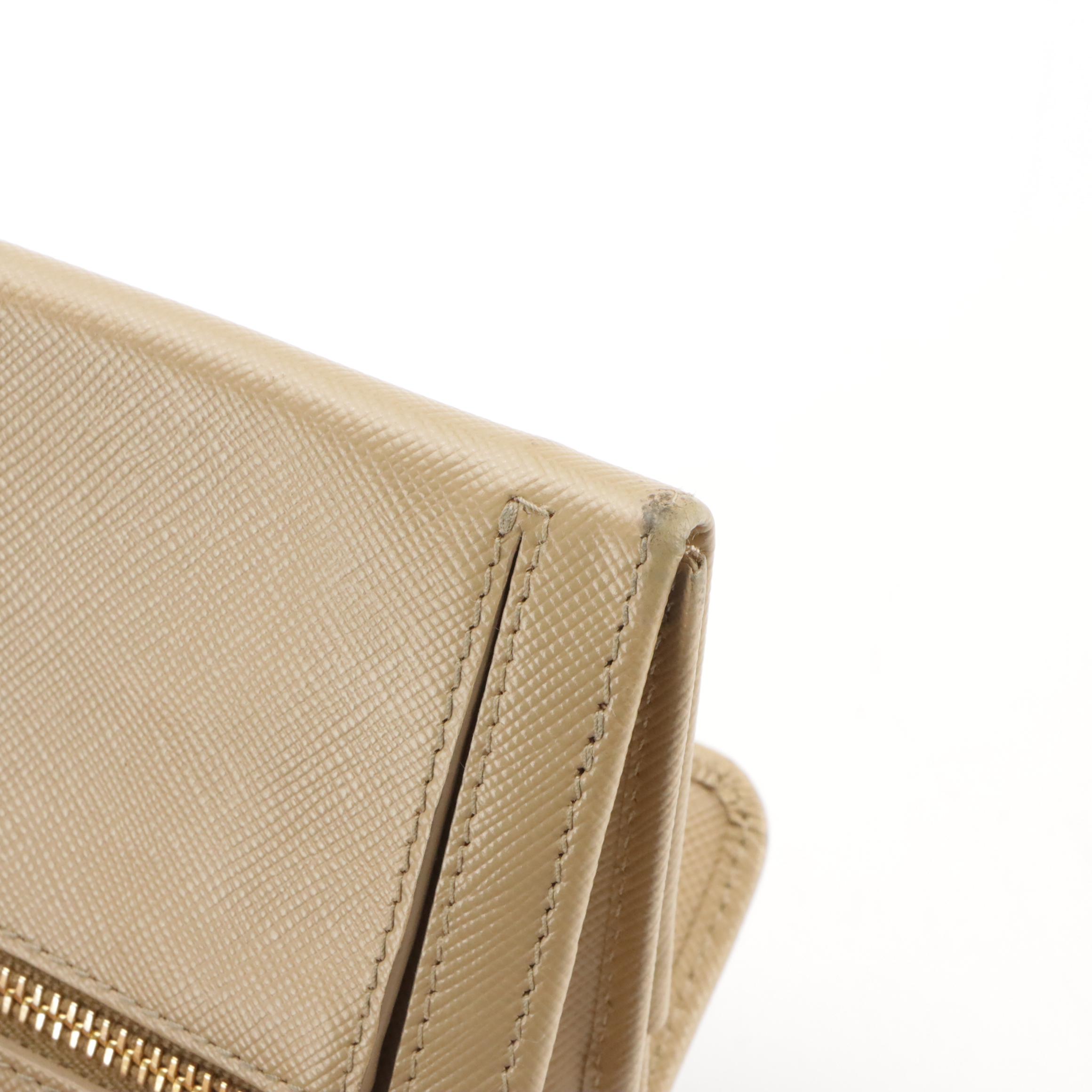 Prada Continental Wallet in Beige Saffiano Leather