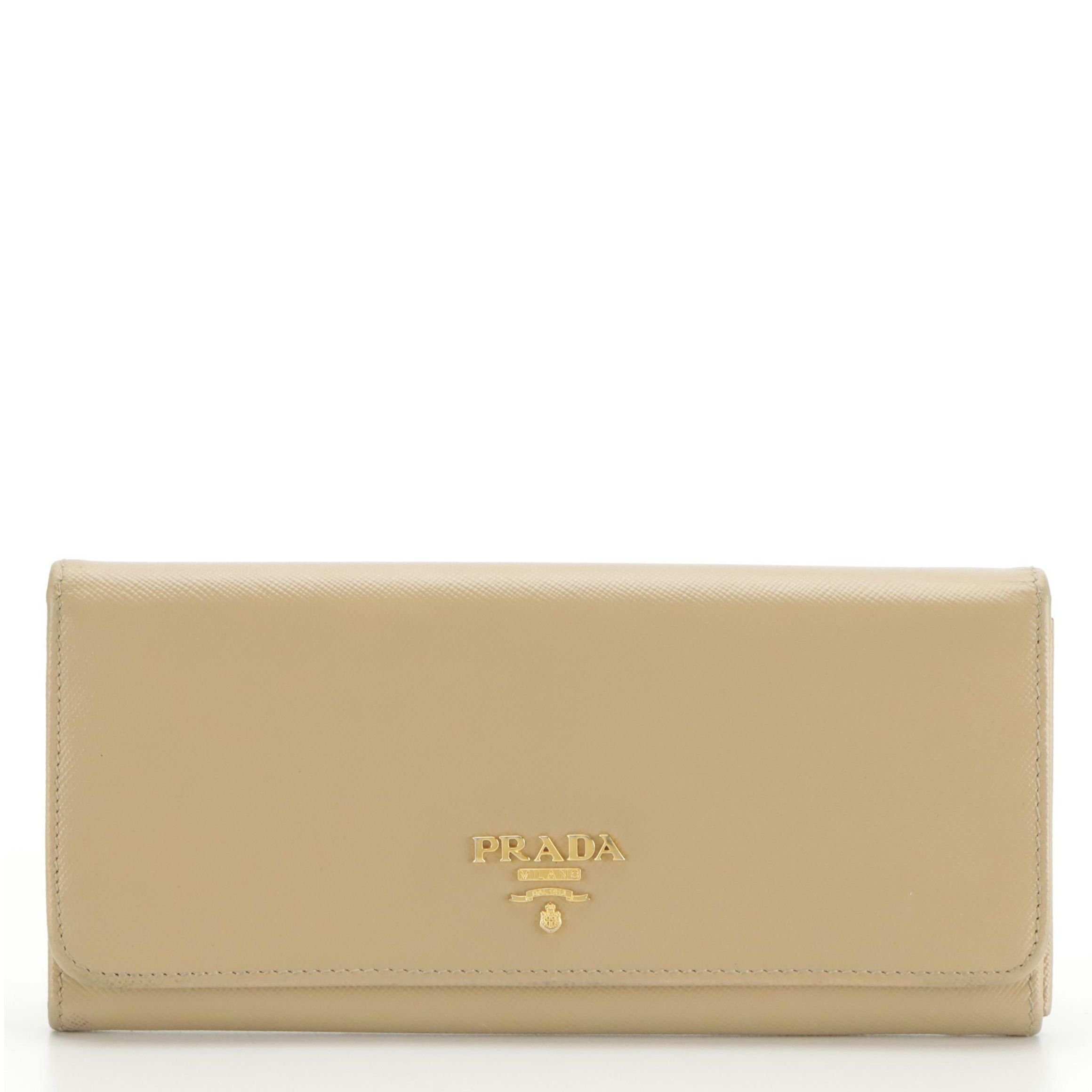 Prada Continental Wallet in Beige Saffiano Leather