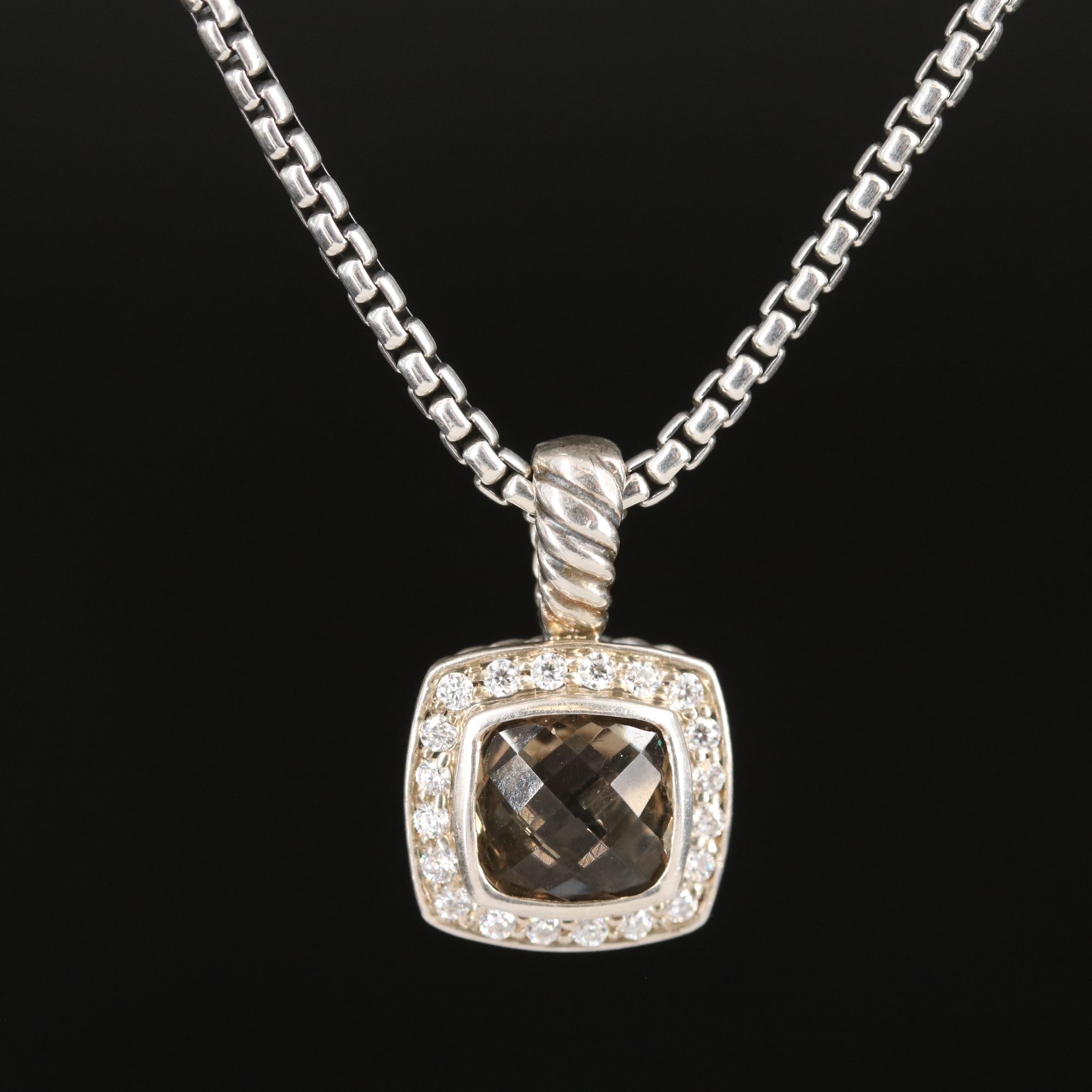 David Yurman Petite Albion Sterling Smoky Quartz and Diamond Pendant Necklace
