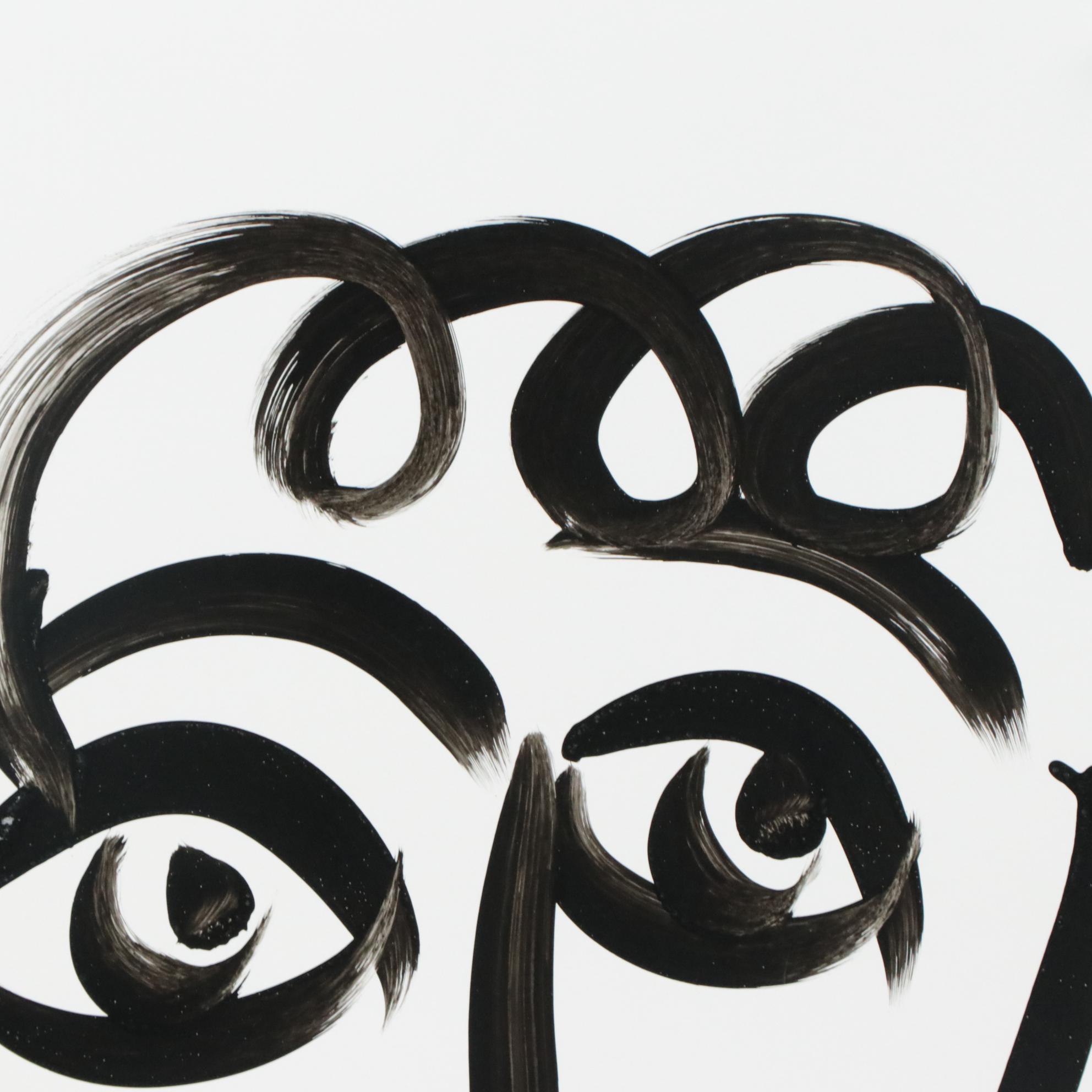 Peter Keil Abstract Acrylic Portrait Painting, Late 20th Century