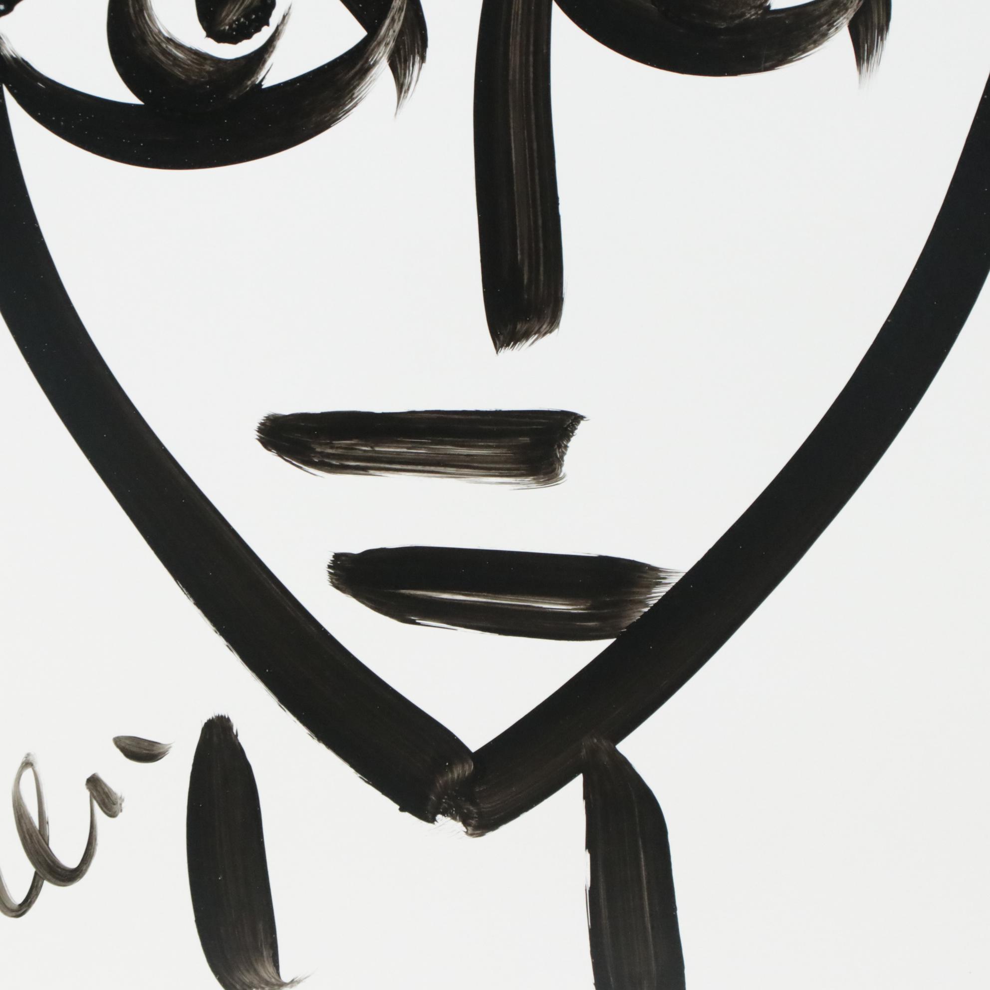 Peter Keil Abstract Acrylic Portrait Painting, Late 20th Century