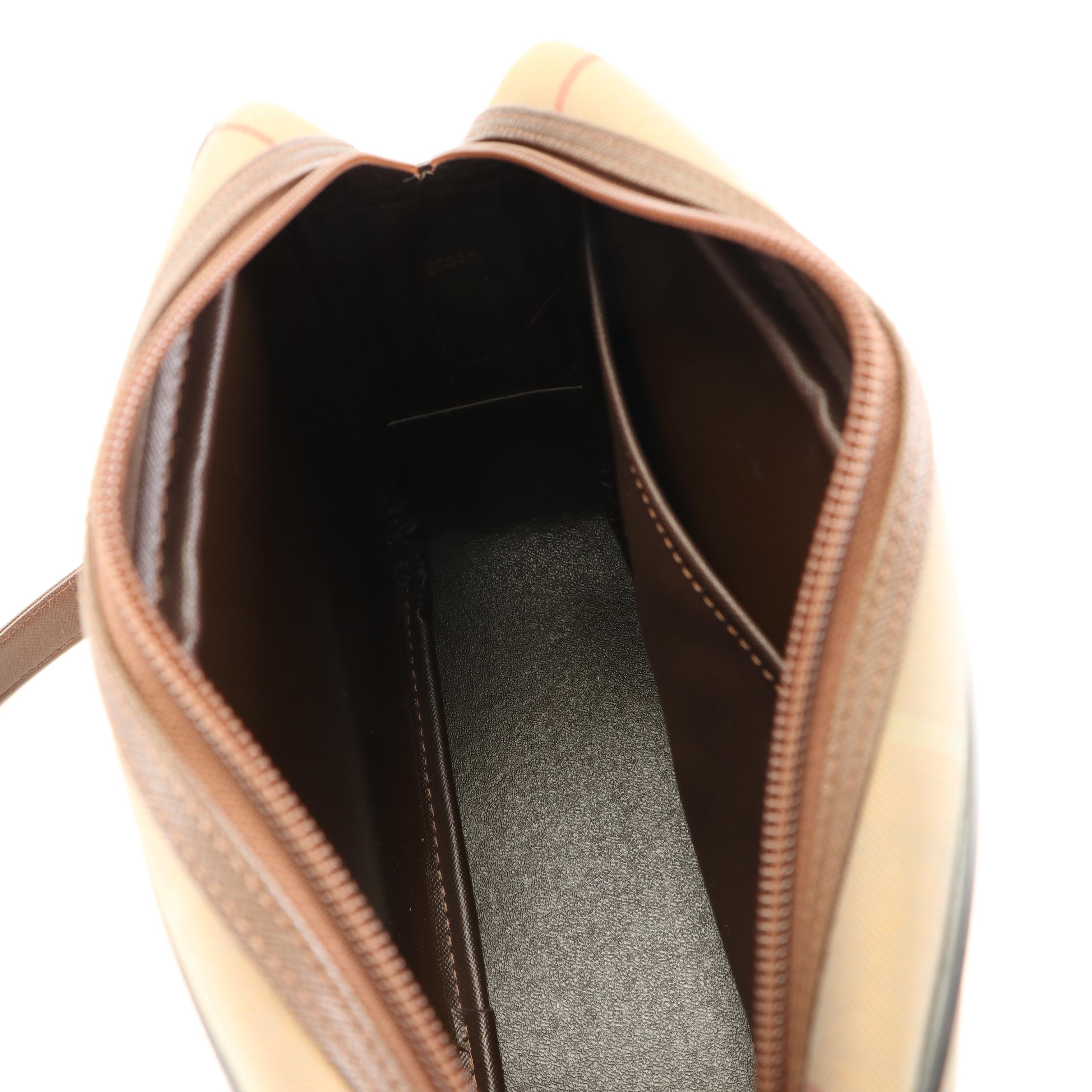 Burberrys Classic Shoulder Bag in Brown Plaid Canvas and Leather