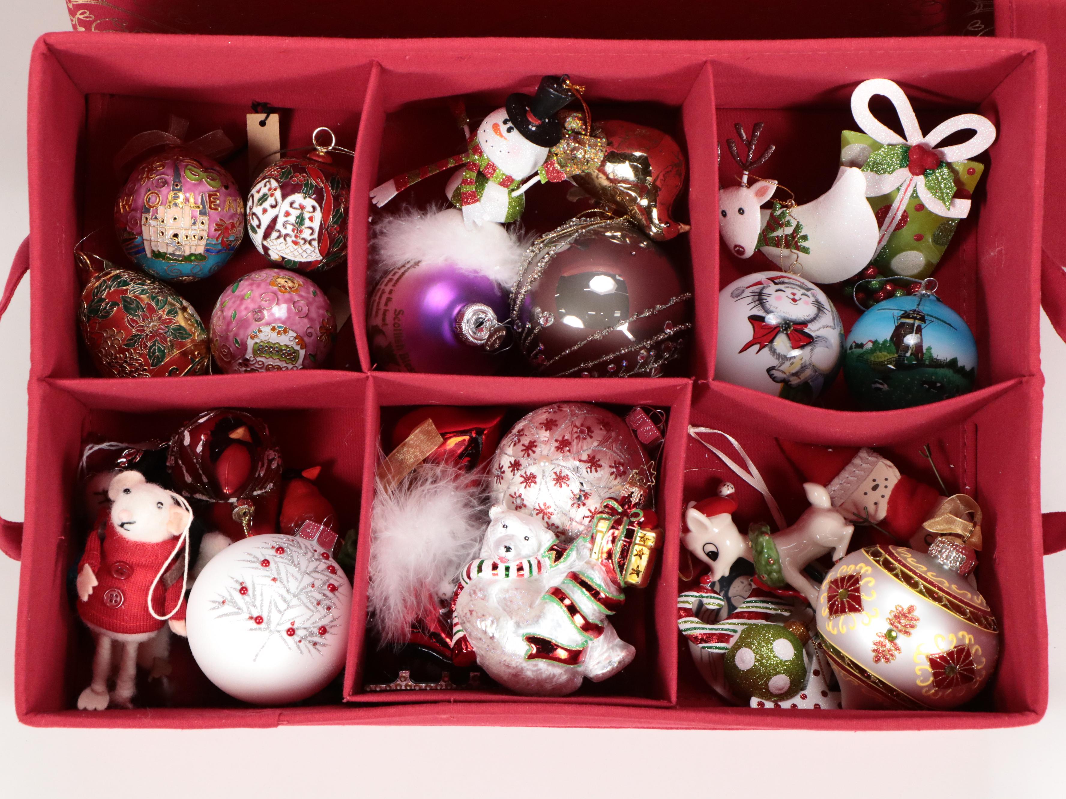 Frontgate Ornament Storage Container with Glass and Other Christmas Ornaments